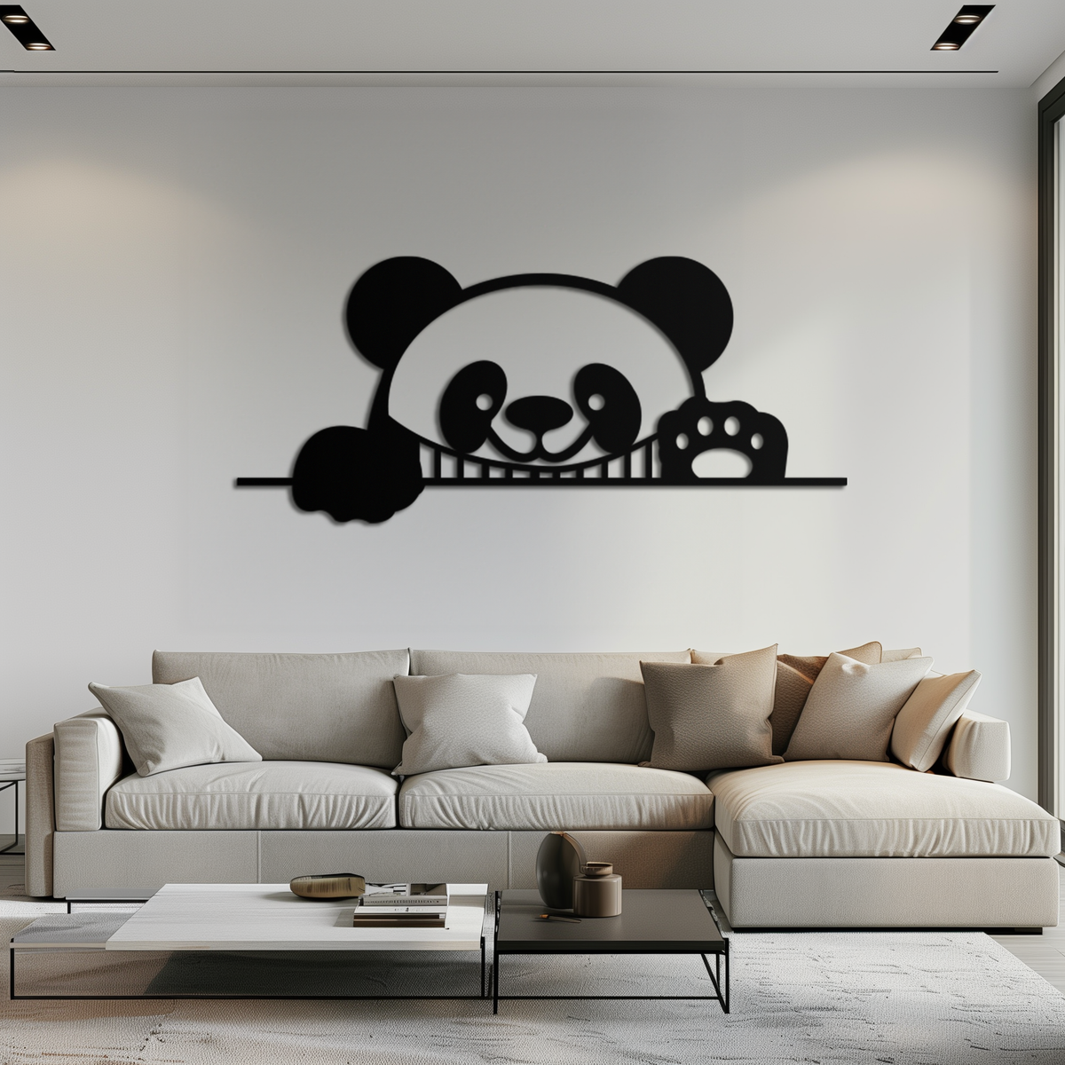 Geometric Panda Metal Wall Art - Playful Minimalist Steel Decor