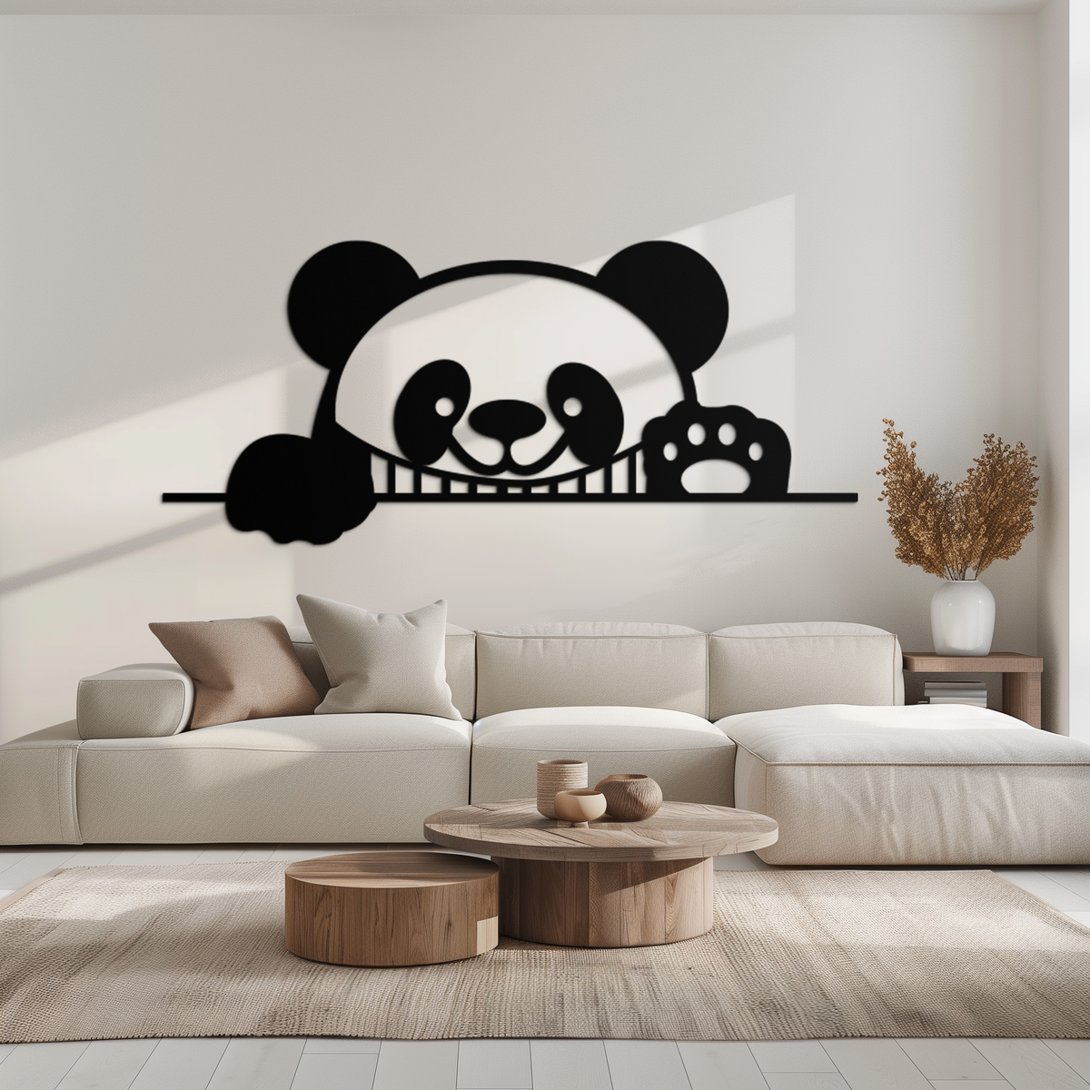 Geometric Panda Metal Wall Art - Playful Minimalist Steel Decor