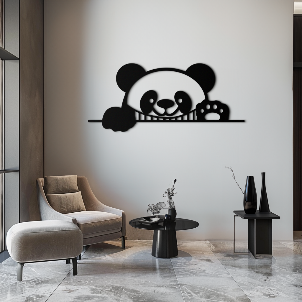 Geometric Panda Metal Wall Art - Playful Minimalist Steel Decor