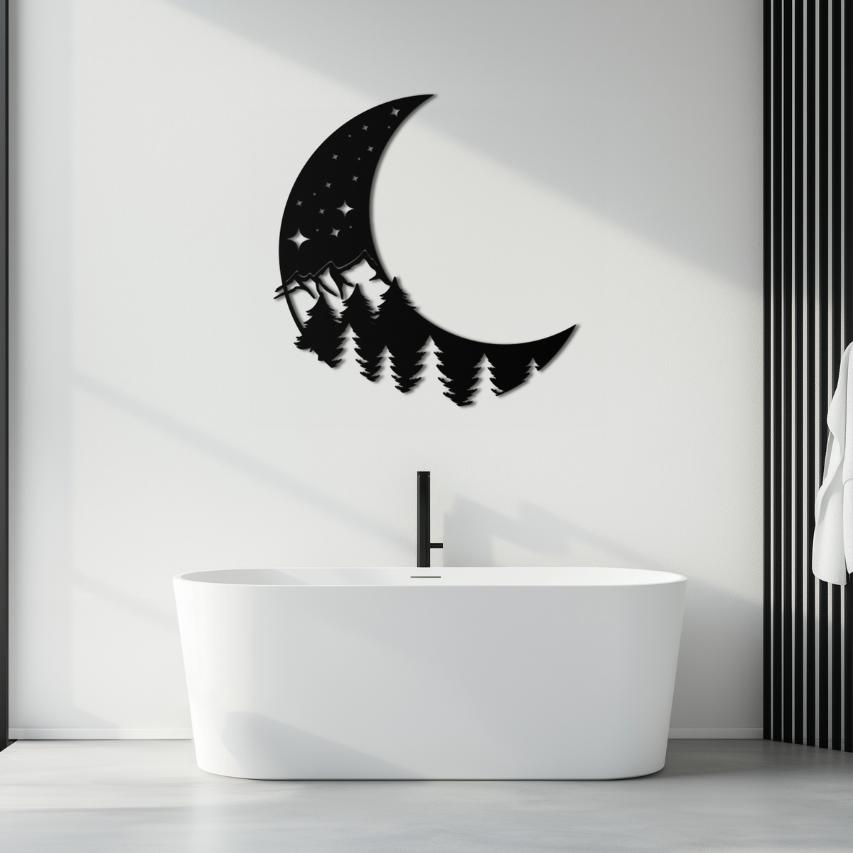 Metal Wall Art Crescent Moon Pine Forest Stars - Celestial Nature Inspired Decor