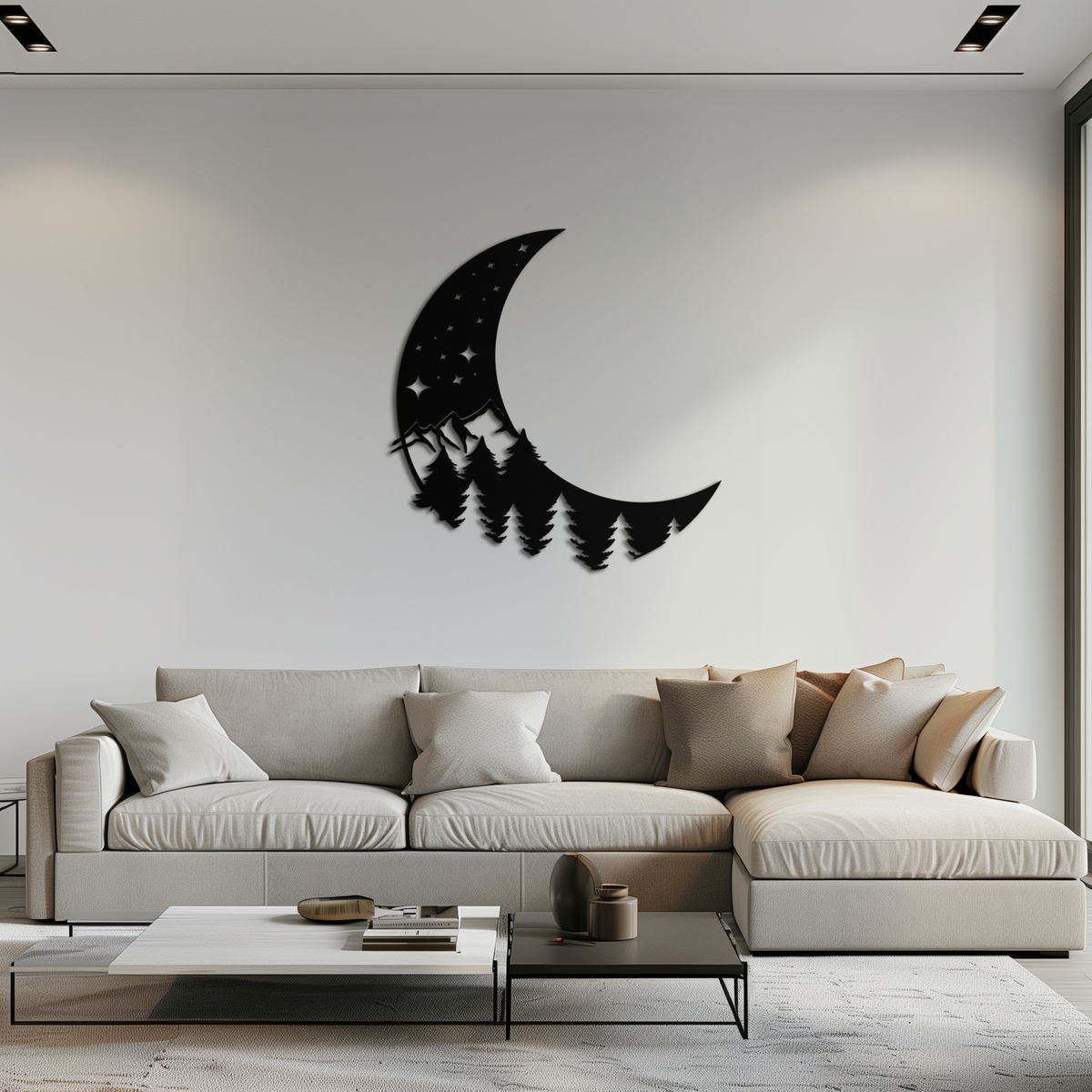Metal Wall Art Crescent Moon Pine Forest Stars - Celestial Nature Inspired Decor