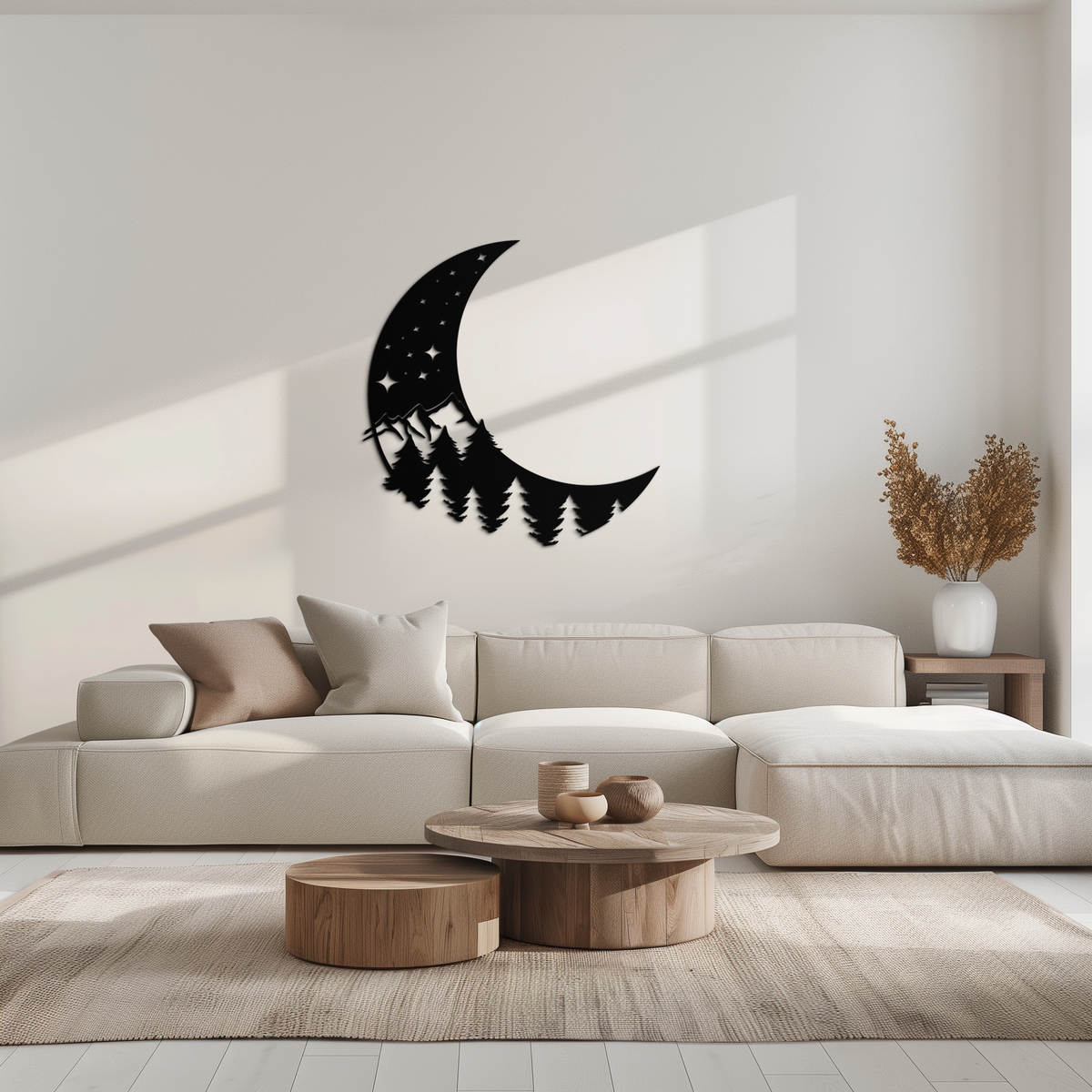 Metal Wall Art Crescent Moon Pine Forest Stars - Celestial Nature Inspired Decor