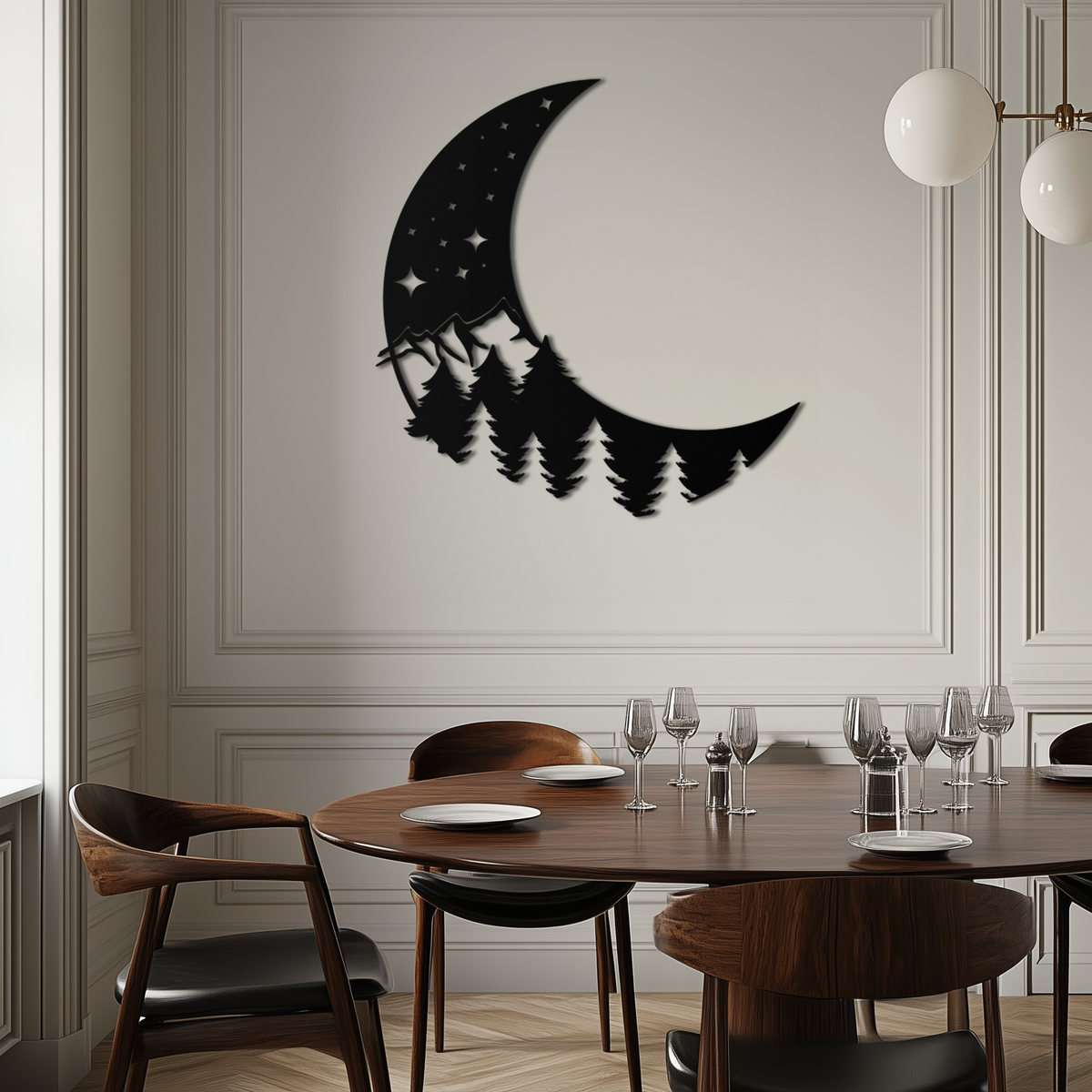 Metal Wall Art Crescent Moon Pine Forest Stars - Celestial Nature Inspired Decor