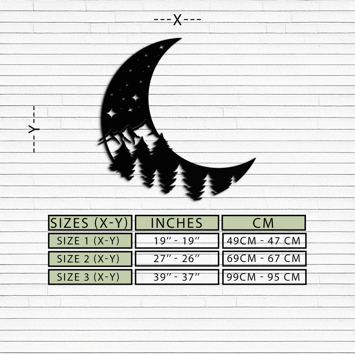 Metal Wall Art Crescent Moon Pine Forest Stars - Celestial Nature Inspired Decor