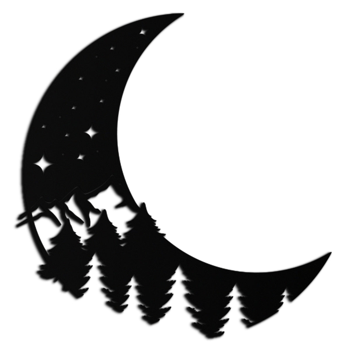 Metal Wall Art Crescent Moon Pine Forest Stars - Celestial Nature Inspired Decor