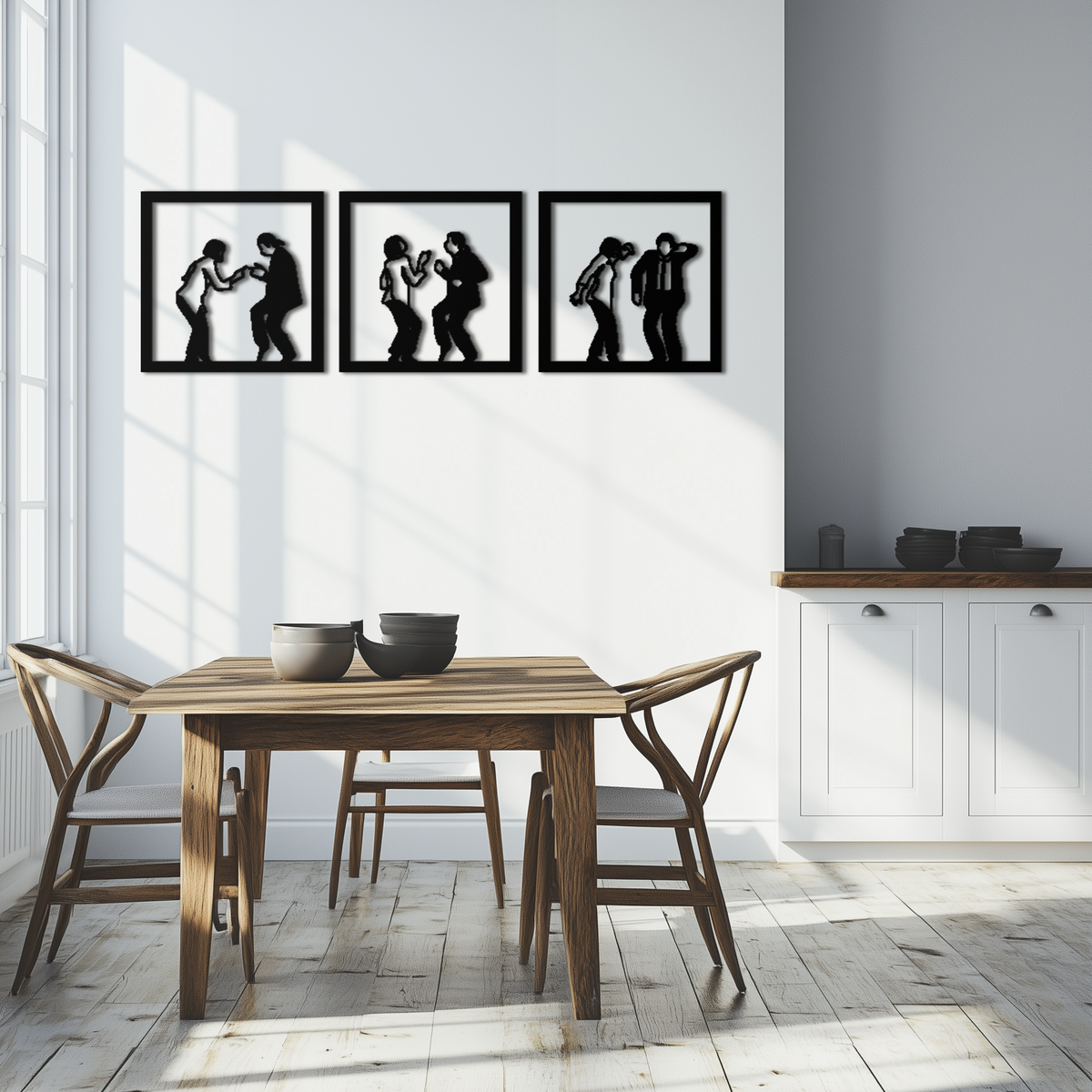 Metal Wall Art Dancing Silhouettes - Modern Minimalist Couple Geometric Three Piece Set