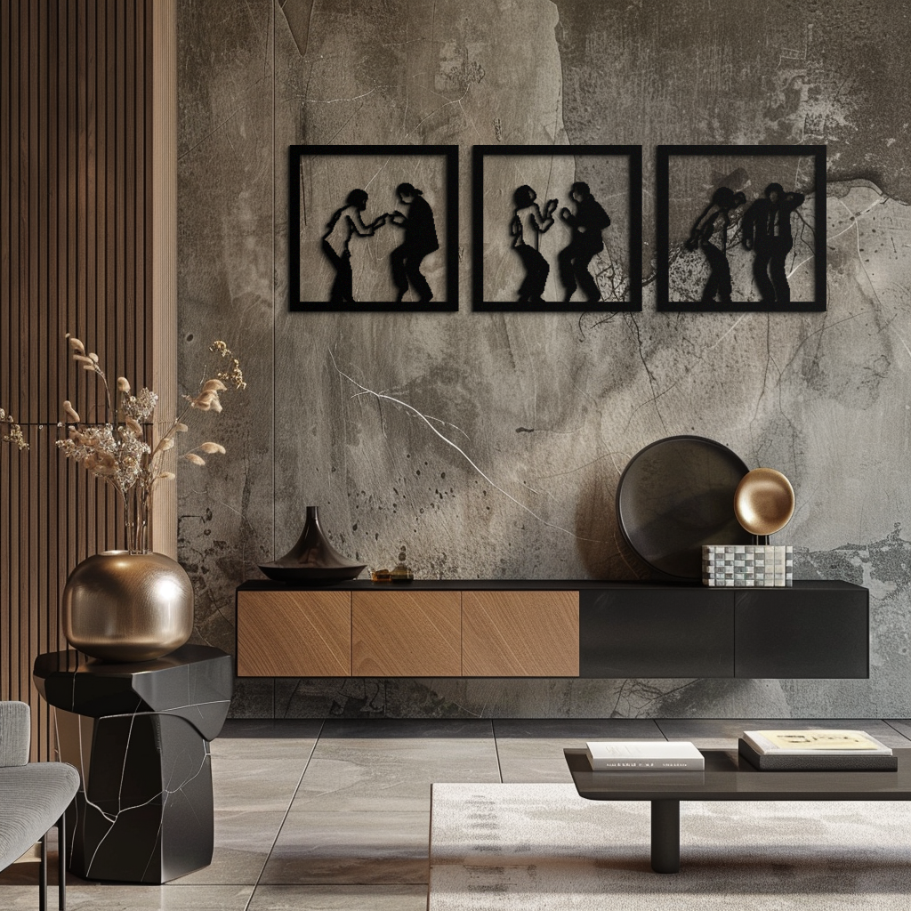 Metal Wall Art Dancing Silhouettes - Modern Minimalist Couple Geometric Three Piece Set