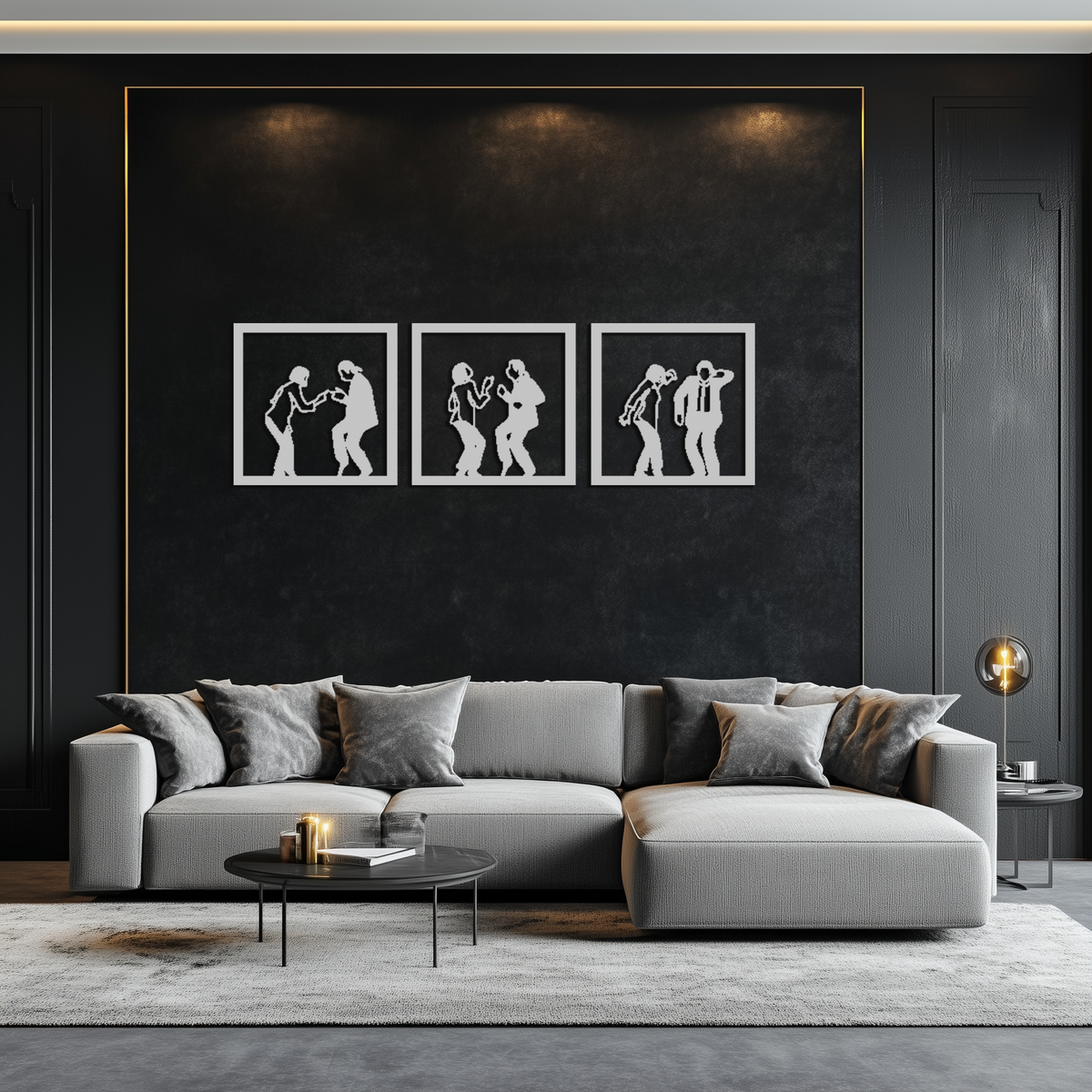 Metal Wall Art Dancing Silhouettes - Modern Minimalist Couple Geometric Three Piece Set
