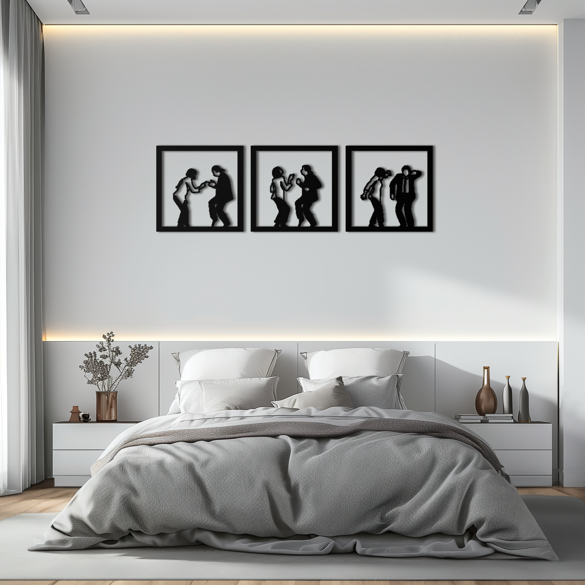 Metal Wall Art Dancing Silhouettes - Modern Minimalist Couple Geometric Three Piece Set