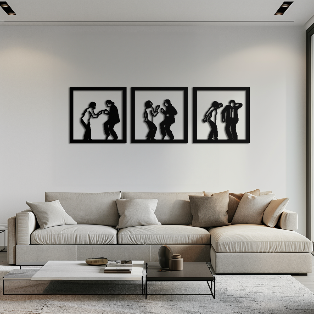 Metal Wall Art Dancing Silhouettes - Modern Minimalist Couple Geometric Three Piece Set
