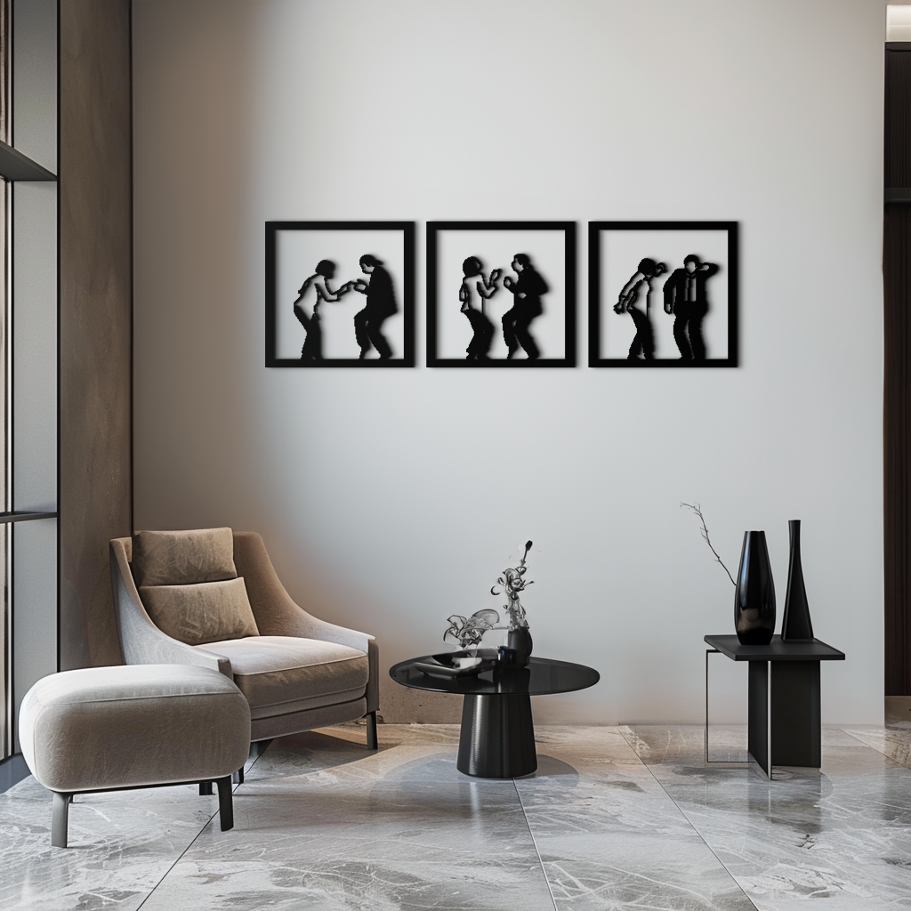 Metal Wall Art Dancing Silhouettes - Modern Minimalist Couple Geometric Three Piece Set