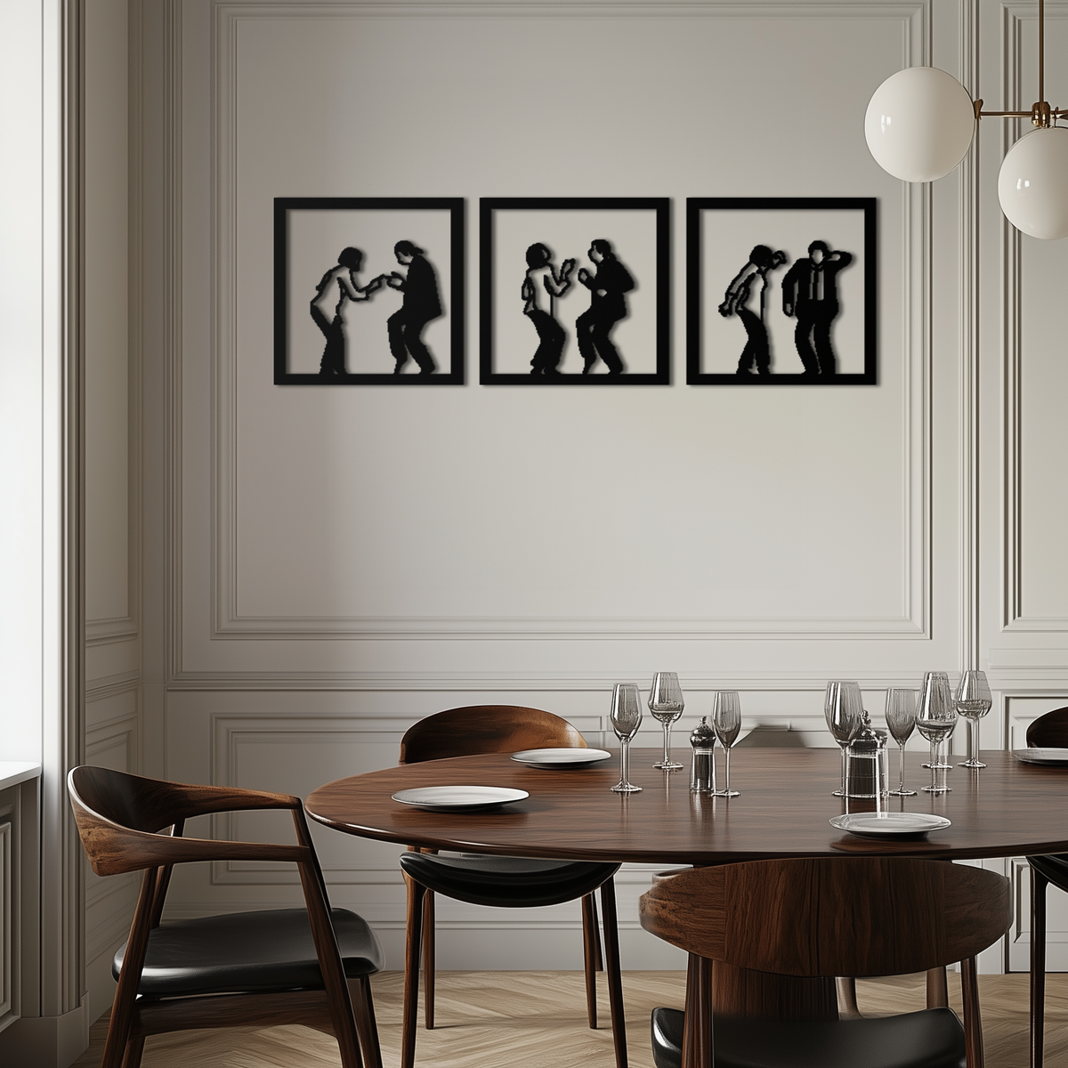 Metal Wall Art Dancing Silhouettes - Modern Minimalist Couple Geometric Three Piece Set