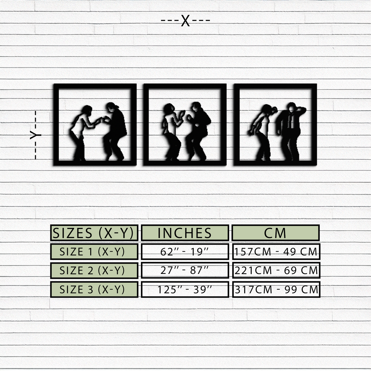 Metal Wall Art Dancing Silhouettes - Modern Minimalist Couple Geometric Three Piece Set