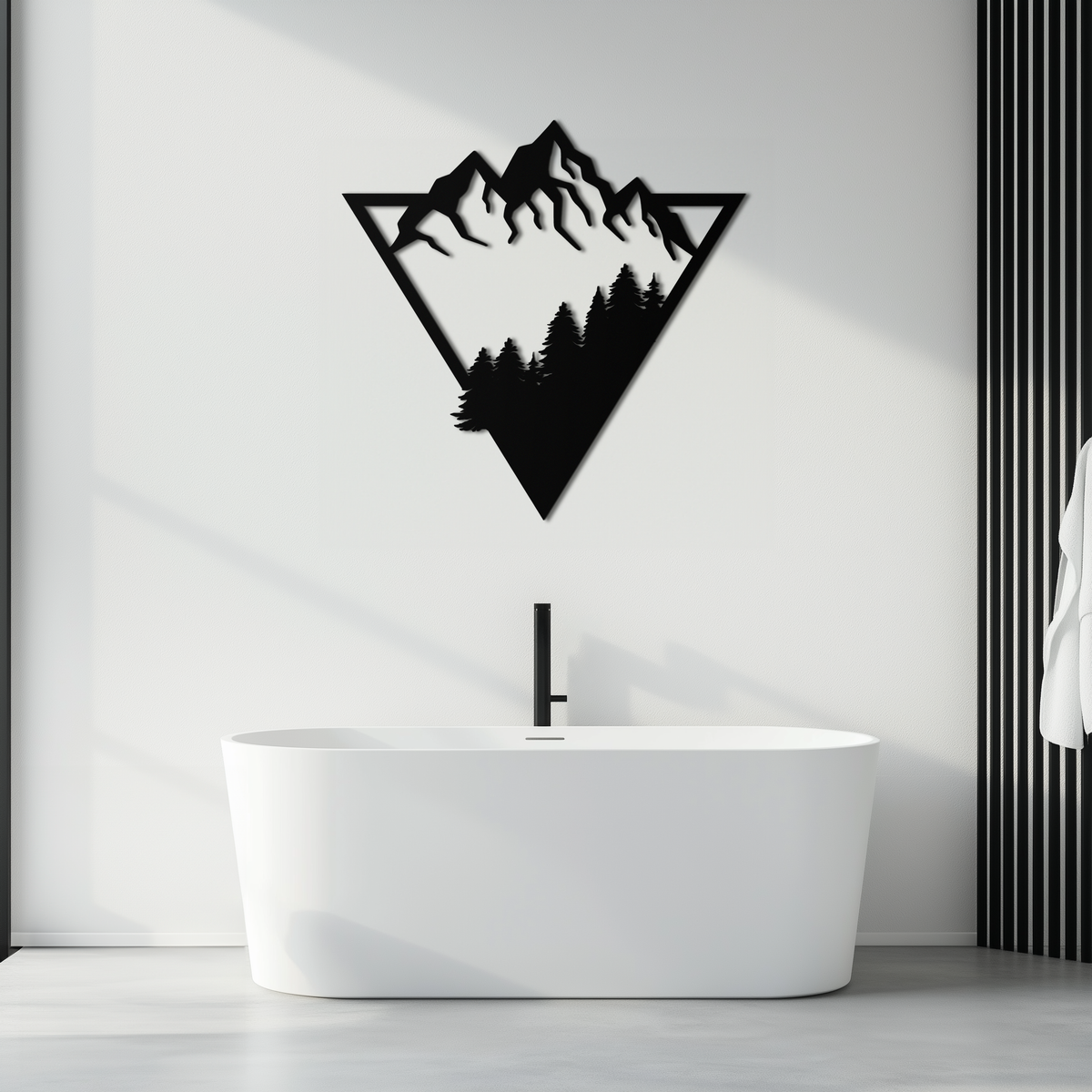 Metal Wall Art - Geometric Mountain Forest Steel 3D Silhouette