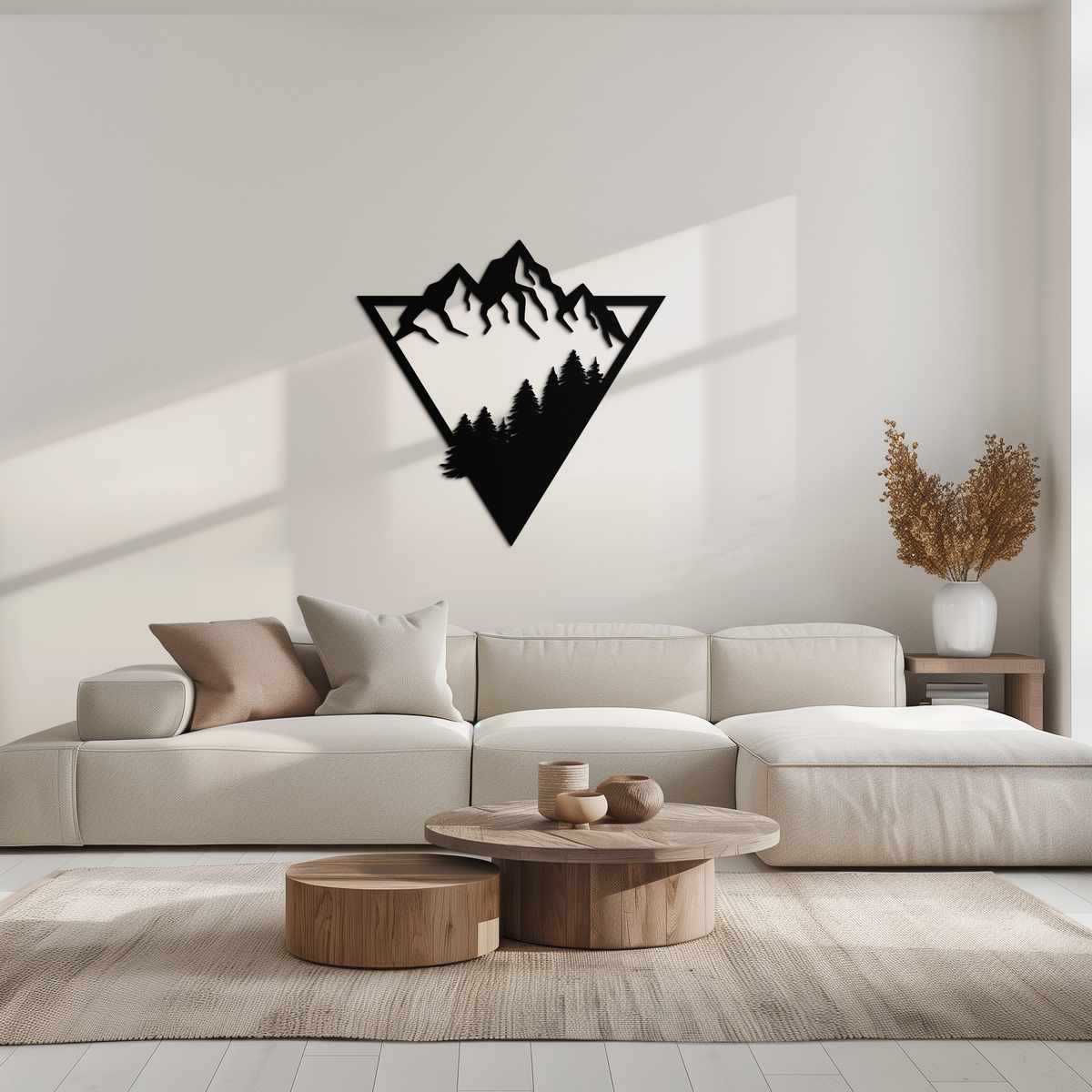 Metal Wall Art - Geometric Mountain Forest Steel 3D Silhouette