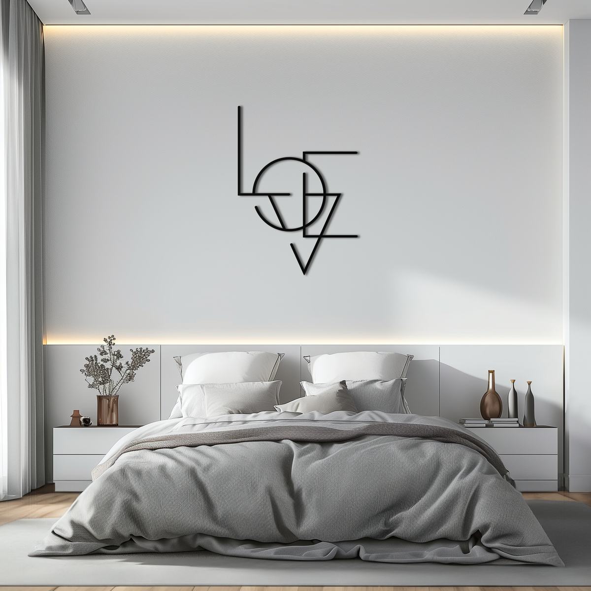 Geometric LOVE Metal Wall Art - Modern Minimalist Premium Steel