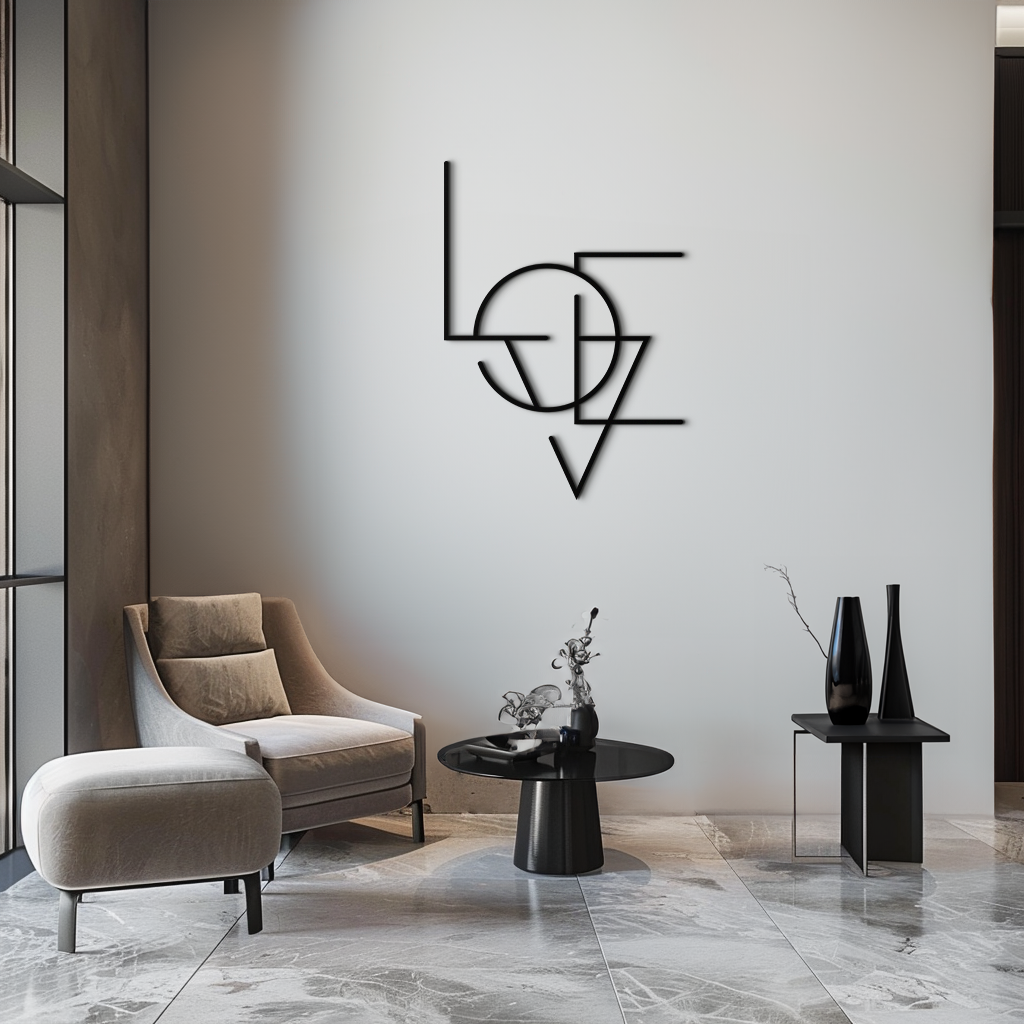 Geometric LOVE Metal Wall Art - Modern Minimalist Premium Steel
