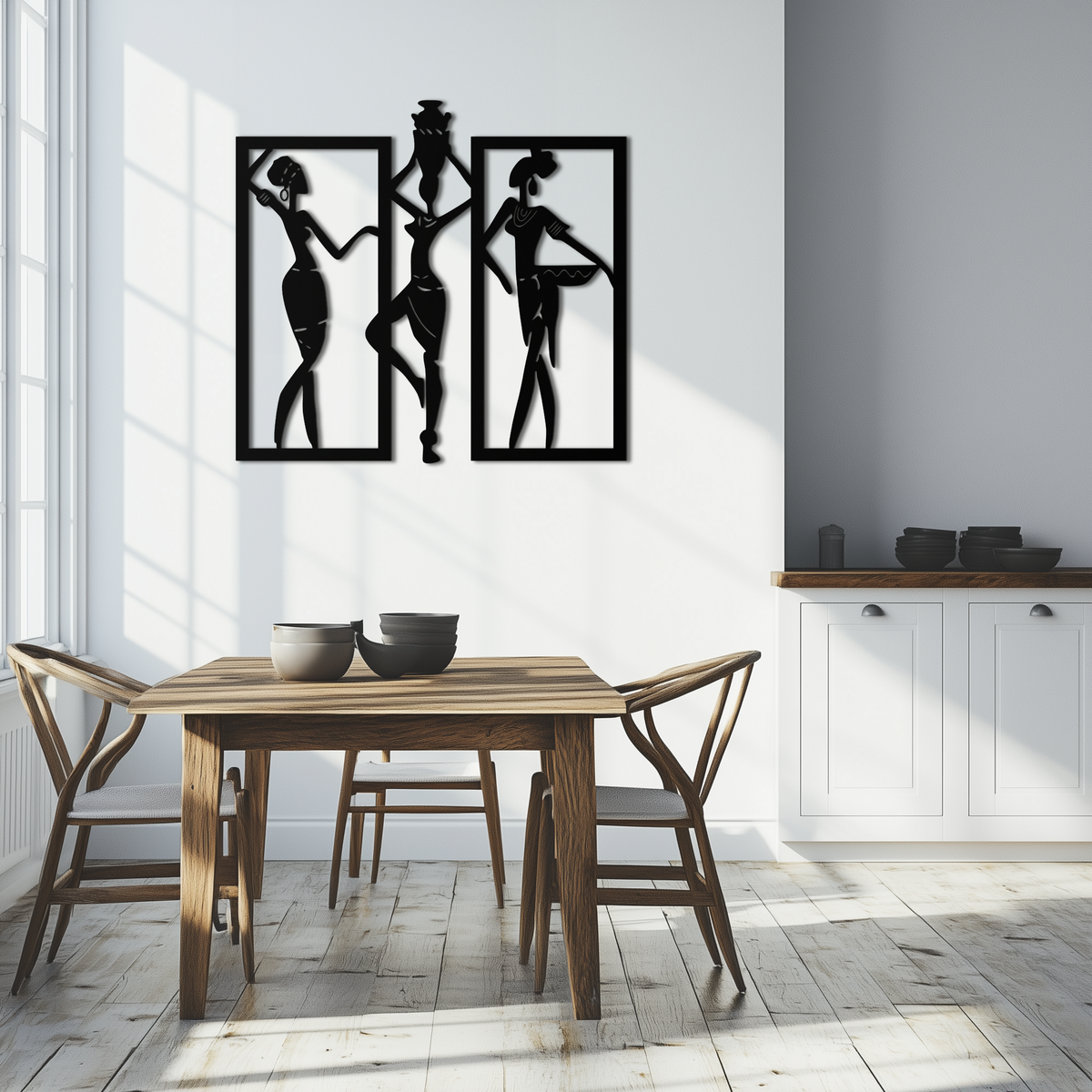 Metal Wall Art Three Piece Set African Women Tribal Silhouettes Elegant Home Decor