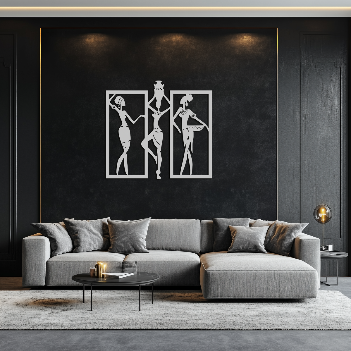 Metal Wall Art Three Piece Set African Women Tribal Silhouettes Elegant Home Decor
