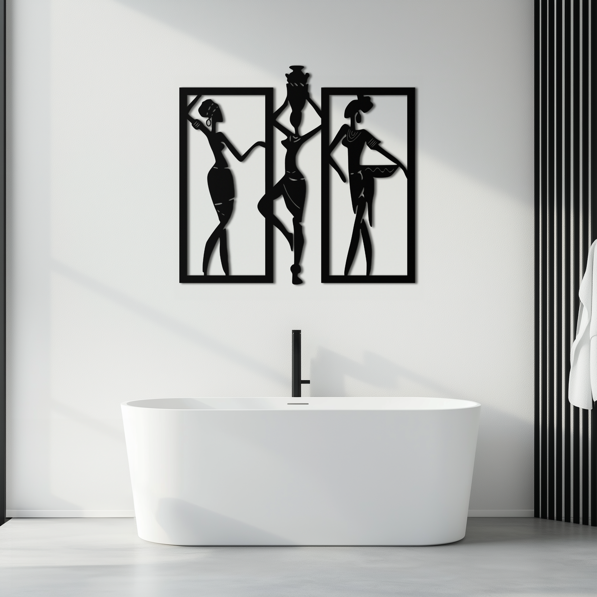 Metal Wall Art Three Piece Set African Women Tribal Silhouettes Elegant Home Decor