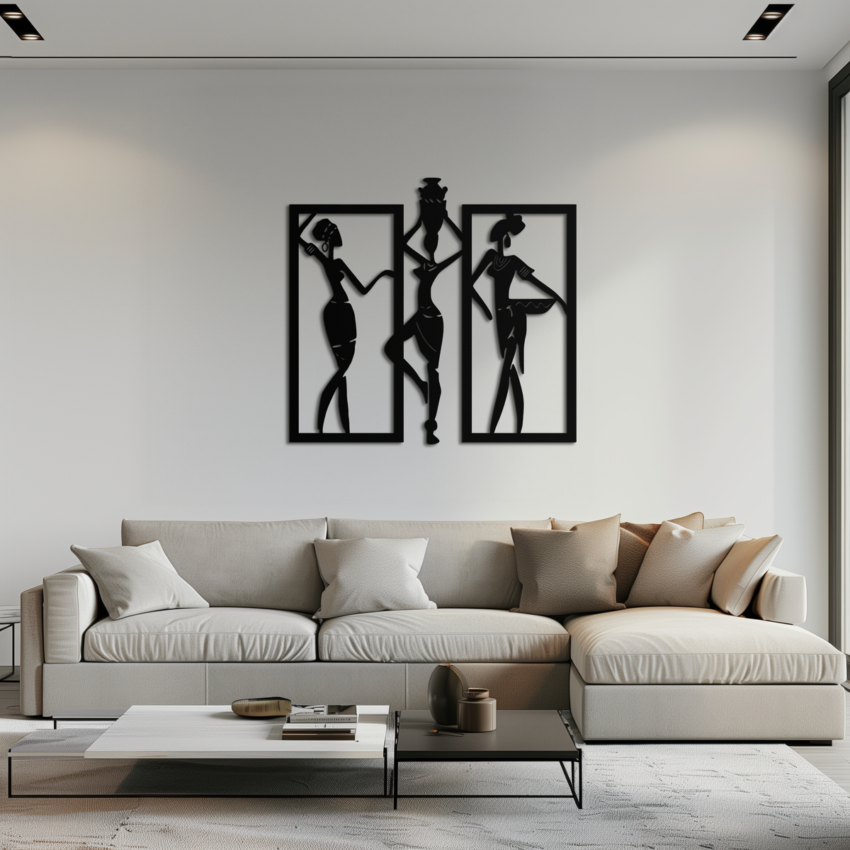 Metal Wall Art Three Piece Set African Women Tribal Silhouettes Elegant Home Decor
