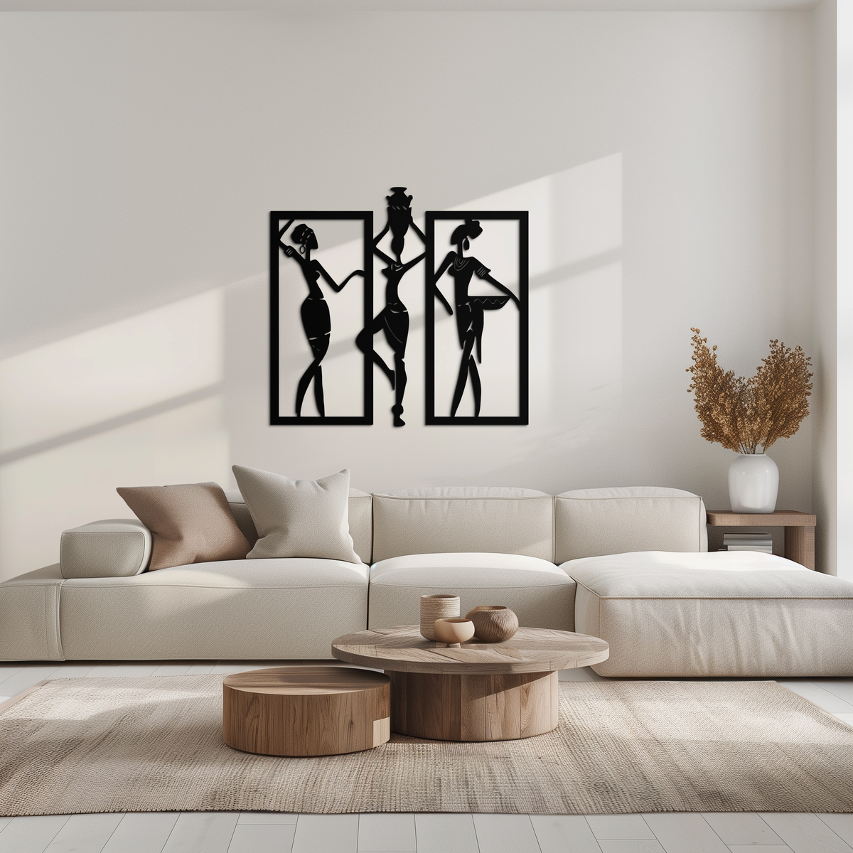 Metal Wall Art Three Piece Set African Women Tribal Silhouettes Elegant Home Decor