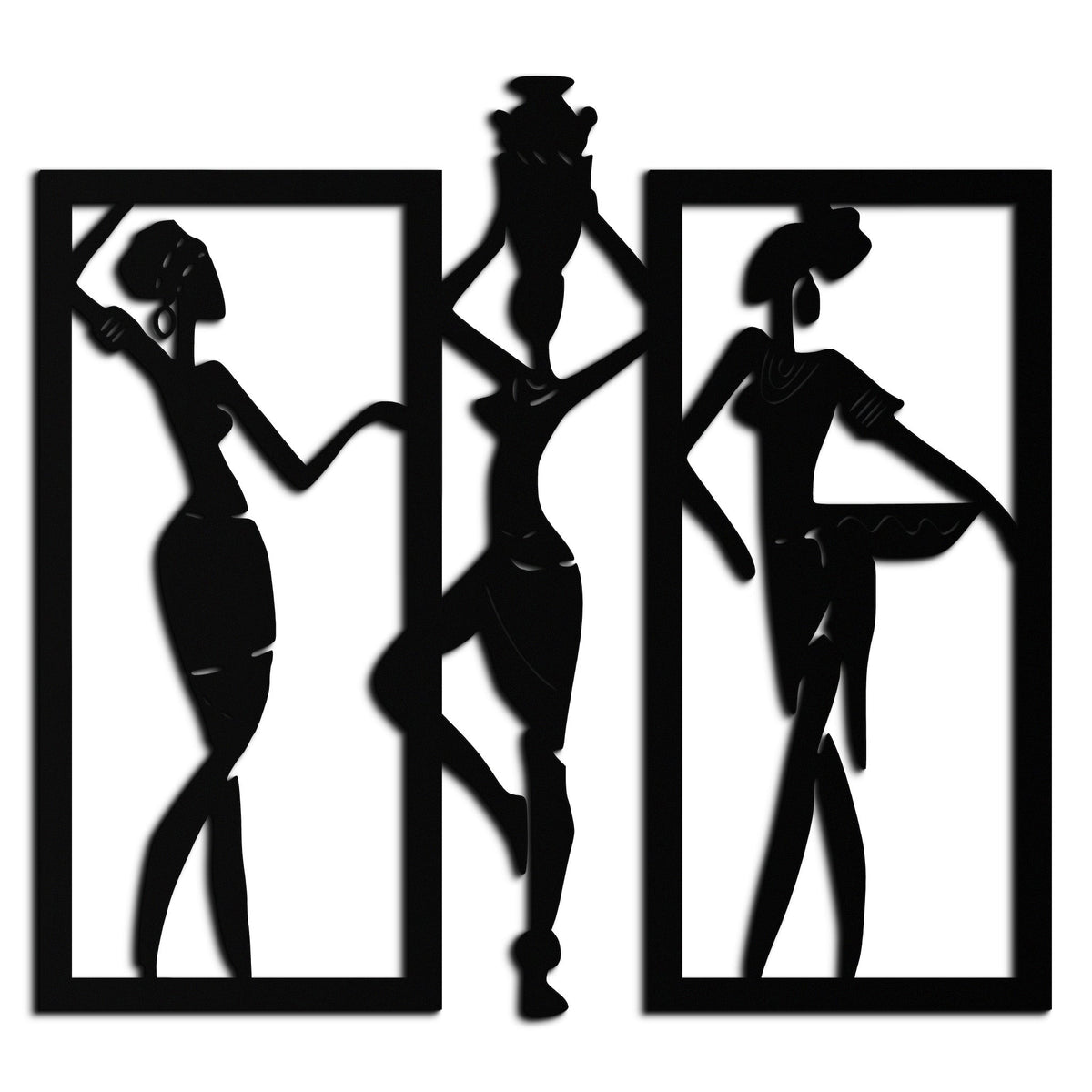 Metal Wall Art Three Piece Set African Women Tribal Silhouettes Elegant Home Decor