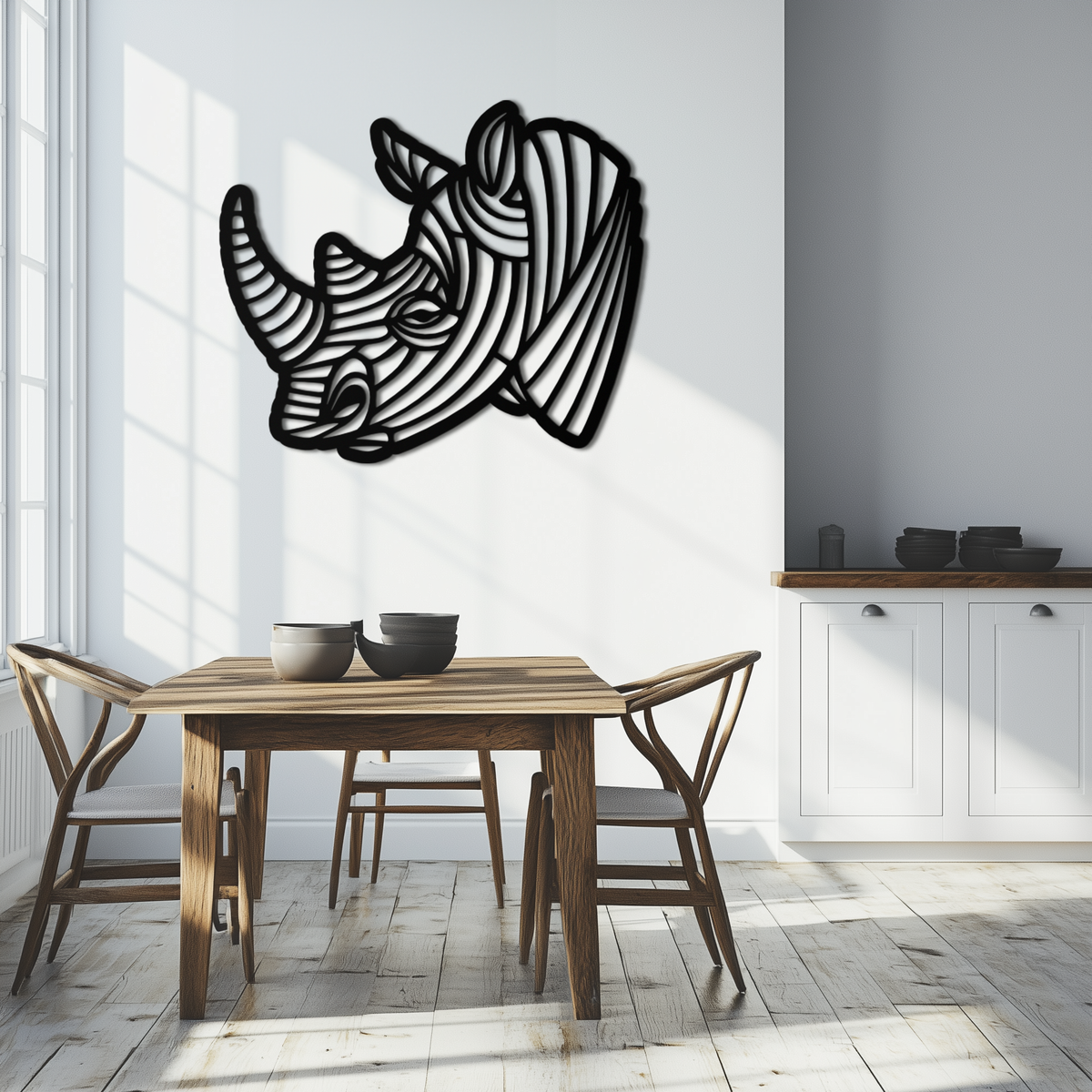Metal Geometric Rhino Wall Art - Contemporary Minimalist Decor