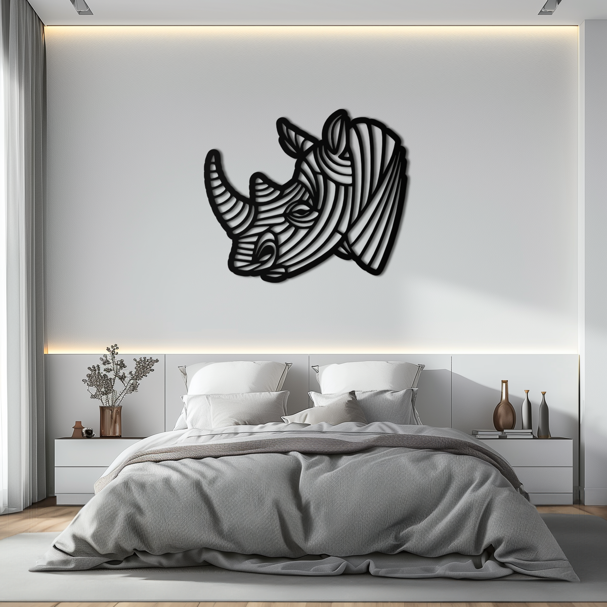 Metal Geometric Rhino Wall Art - Contemporary Minimalist Decor