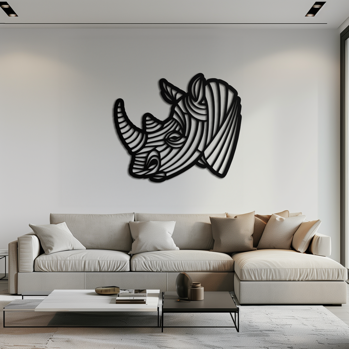 Metal Geometric Rhino Wall Art - Contemporary Minimalist Decor