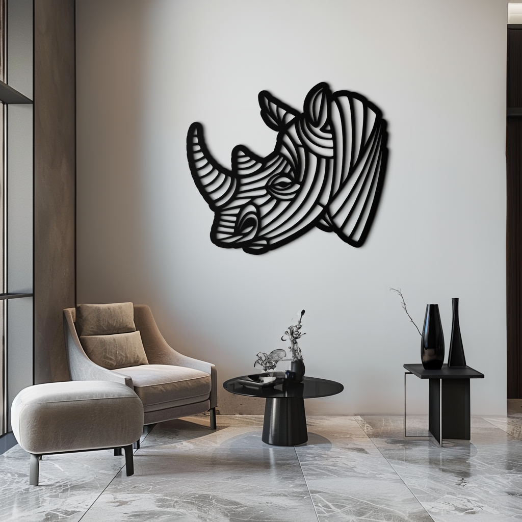 Metal Geometric Rhino Wall Art - Contemporary Minimalist Decor