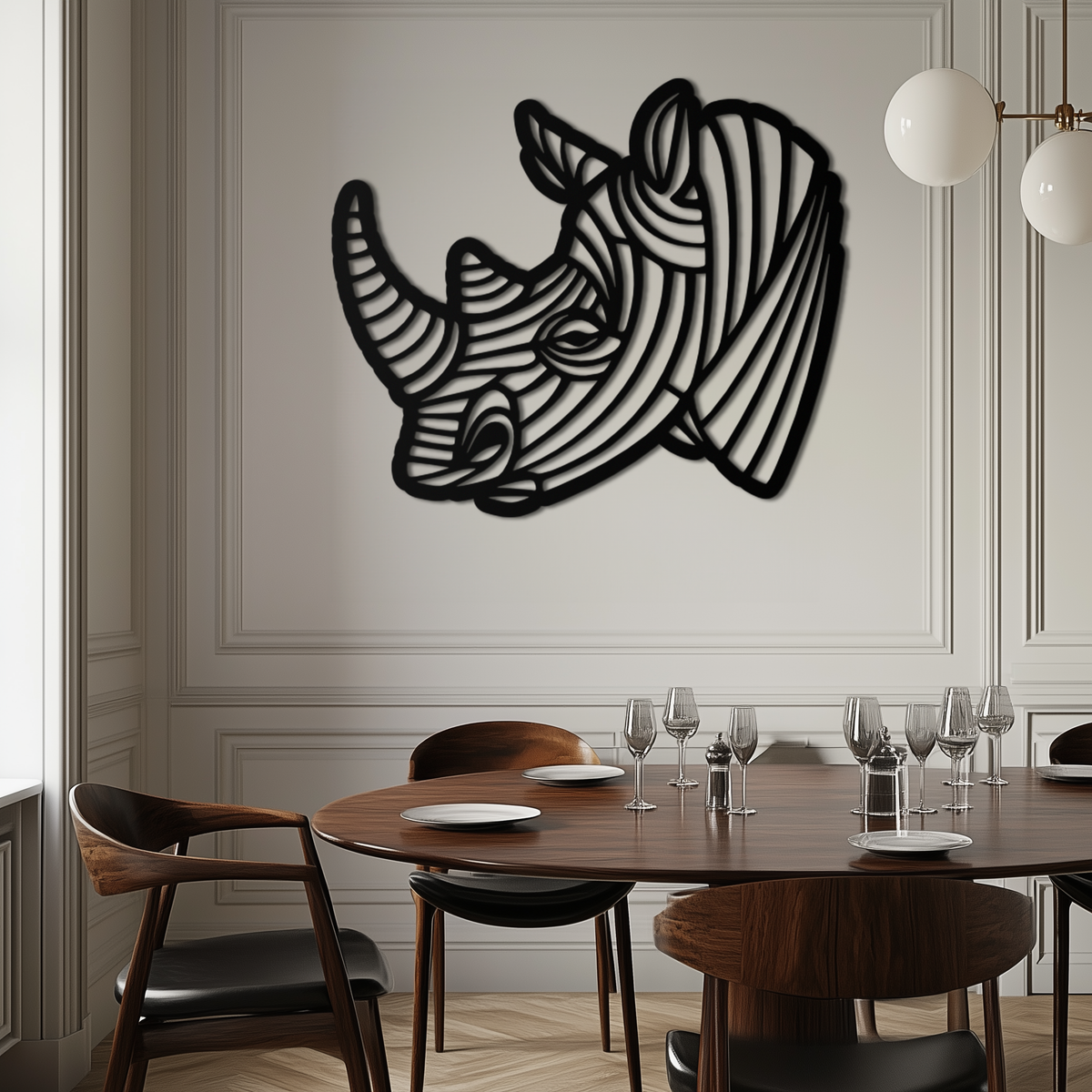 Metal Geometric Rhino Wall Art - Contemporary Minimalist Decor