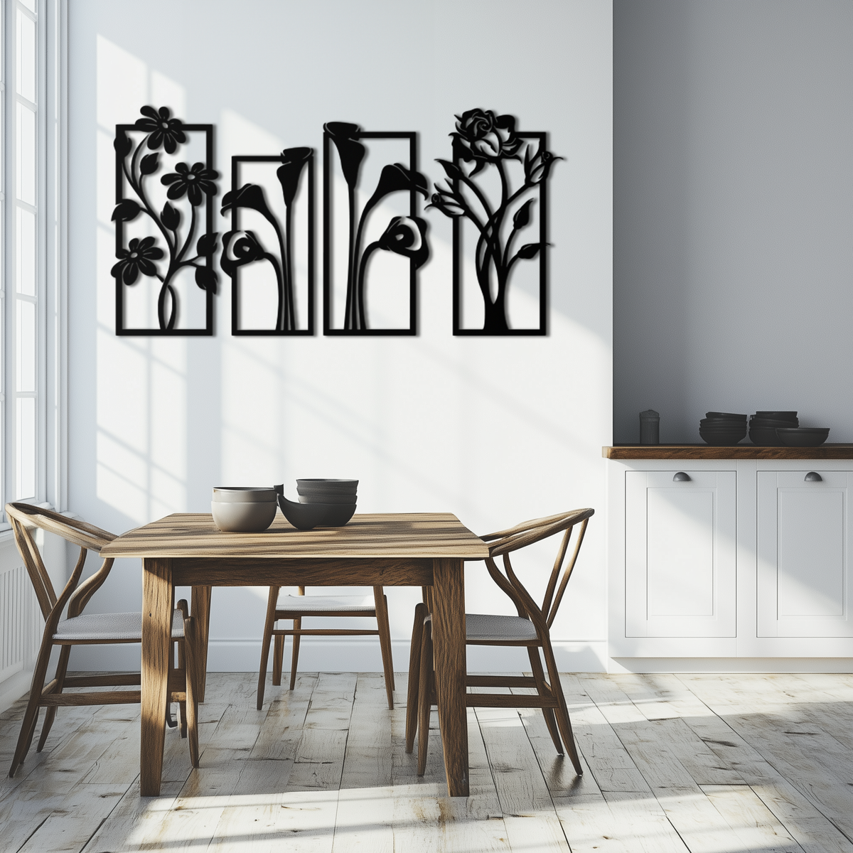 Metal Wall Art Botanical Floral Panel Set - Elegant Contemporary