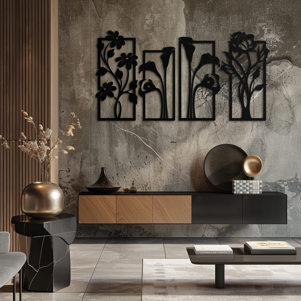 Metal Wall Art Botanical Floral Panel Set - Elegant Contemporary
