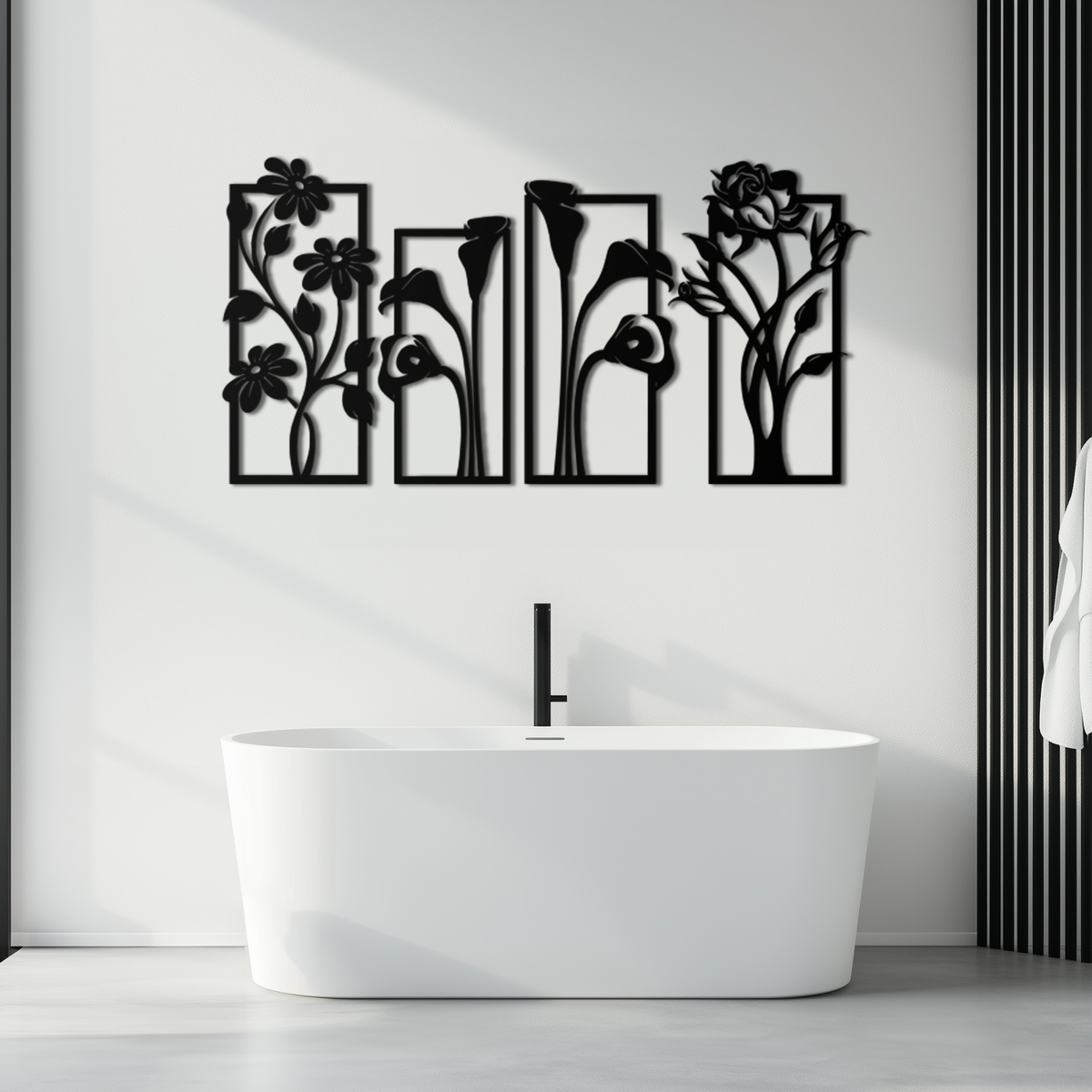Metal Wall Art Botanical Floral Panel Set - Elegant Contemporary