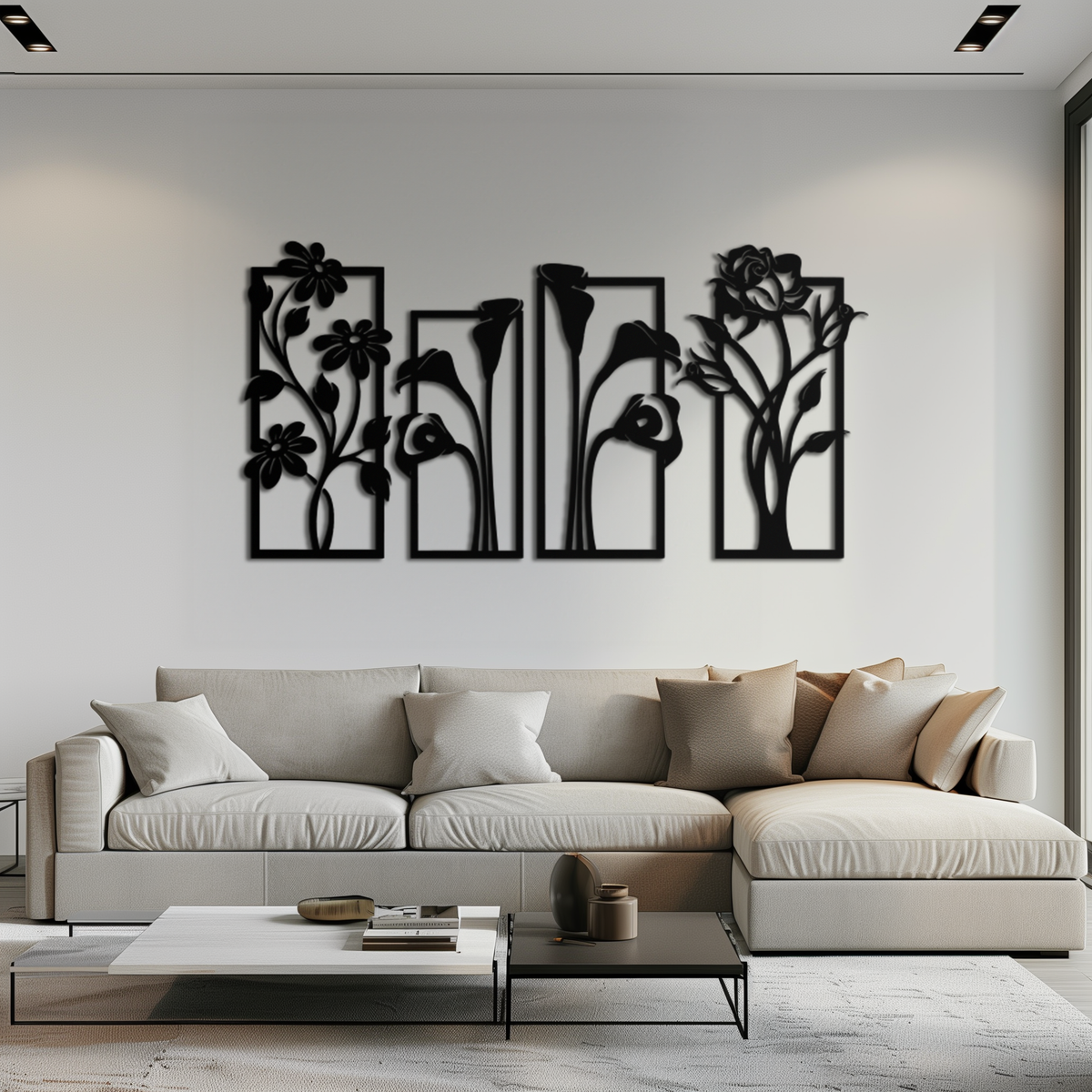 Metal Wall Art Botanical Floral Panel Set - Elegant Contemporary