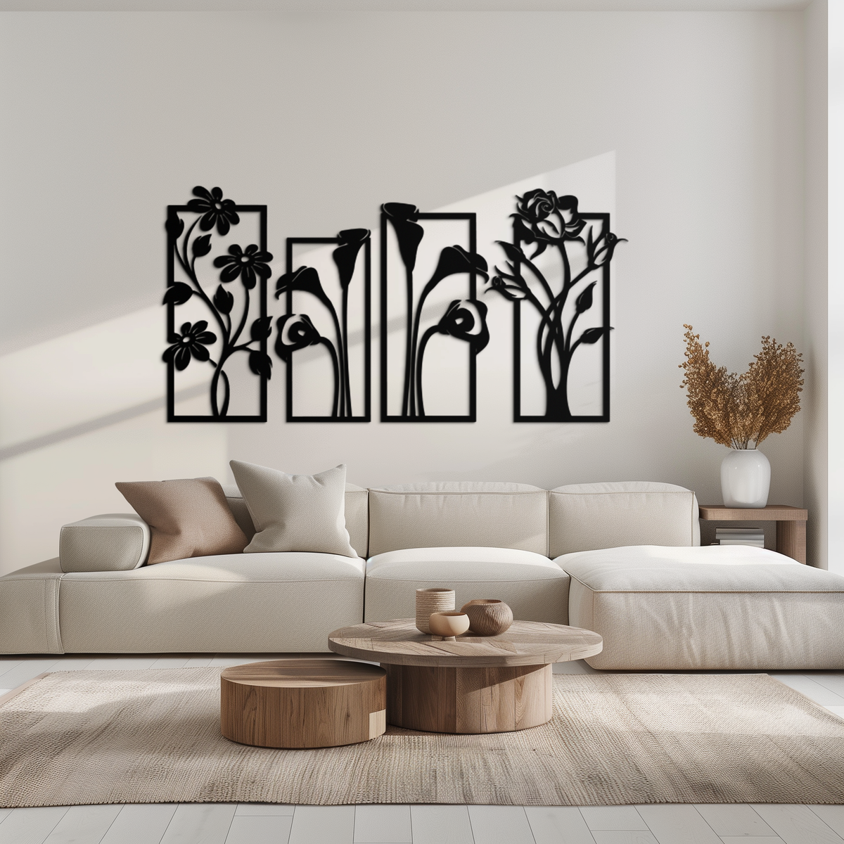 Metal Wall Art Botanical Floral Panel Set - Elegant Contemporary