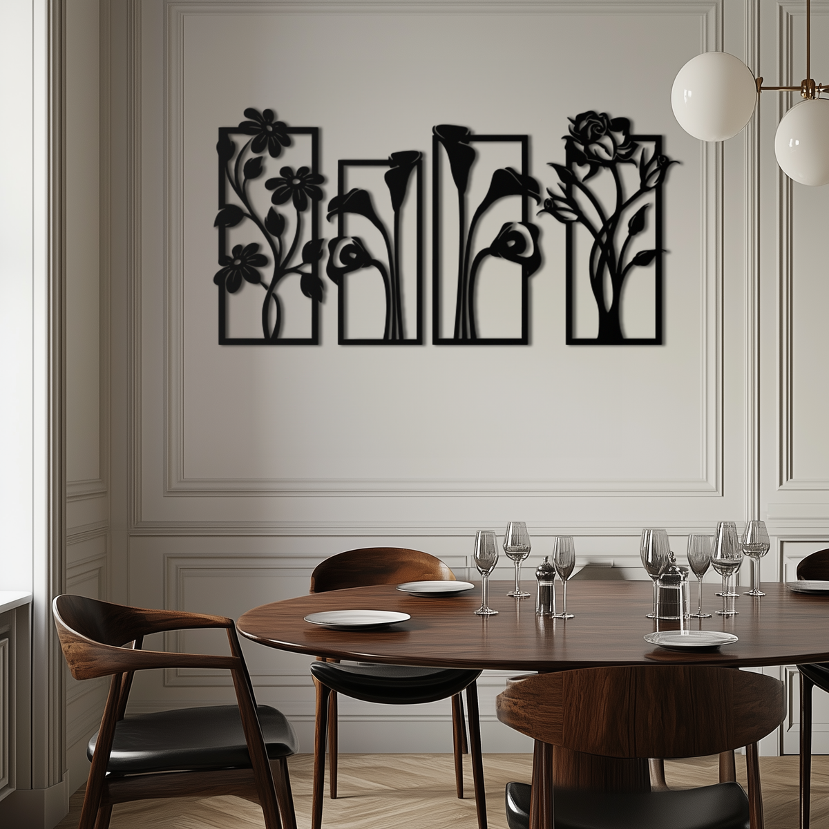 Metal Wall Art Botanical Floral Panel Set - Elegant Contemporary