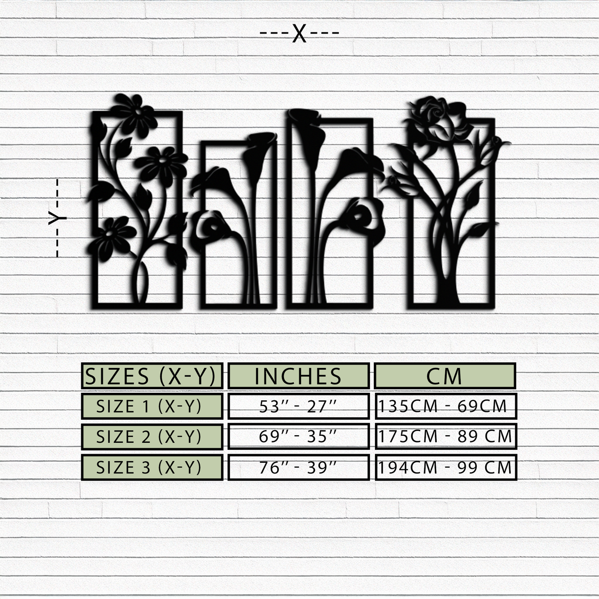 Metal Wall Art Botanical Floral Panel Set - Elegant Contemporary