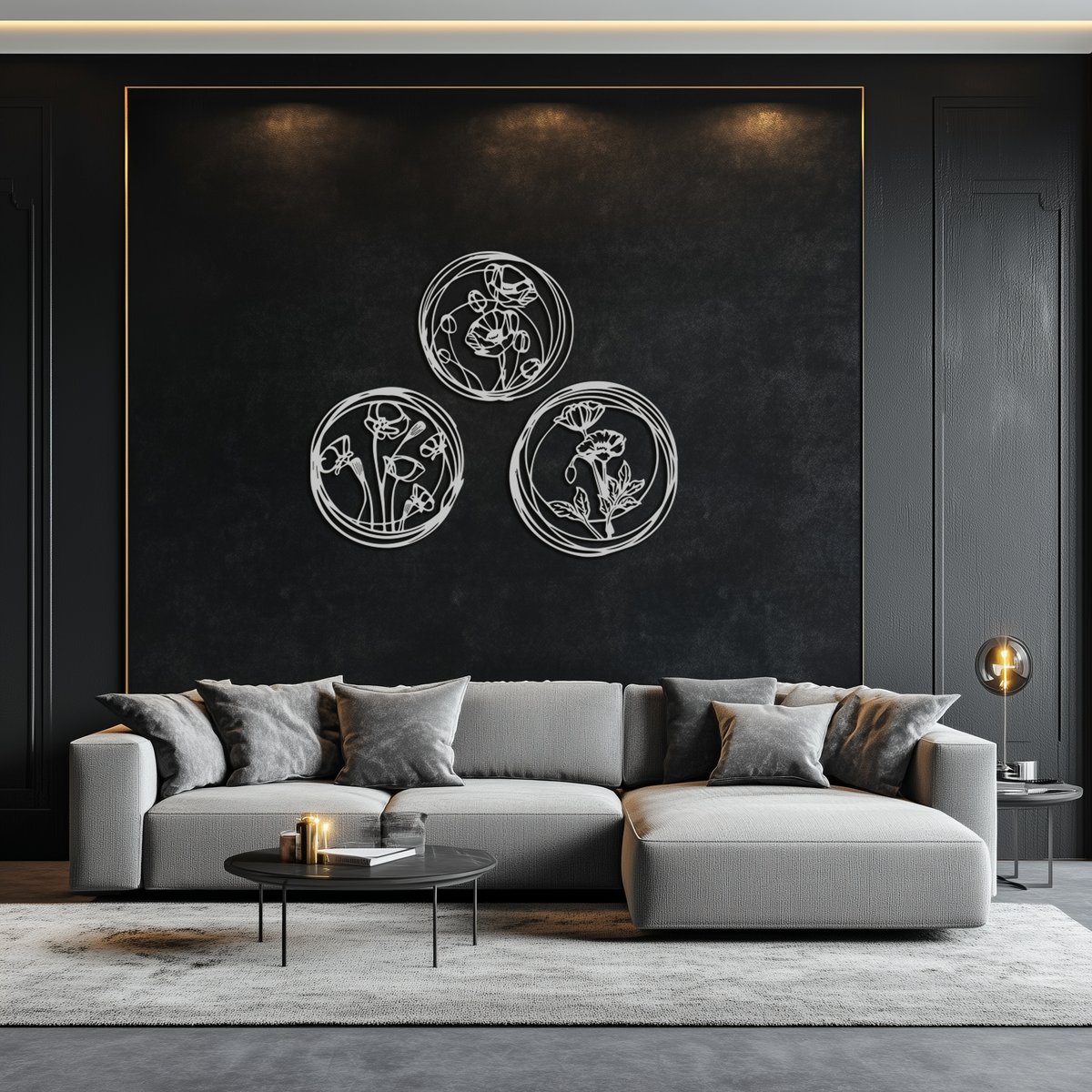 Metal Floral Wall Art Trio - Modern Botanical Circle Cutout Design