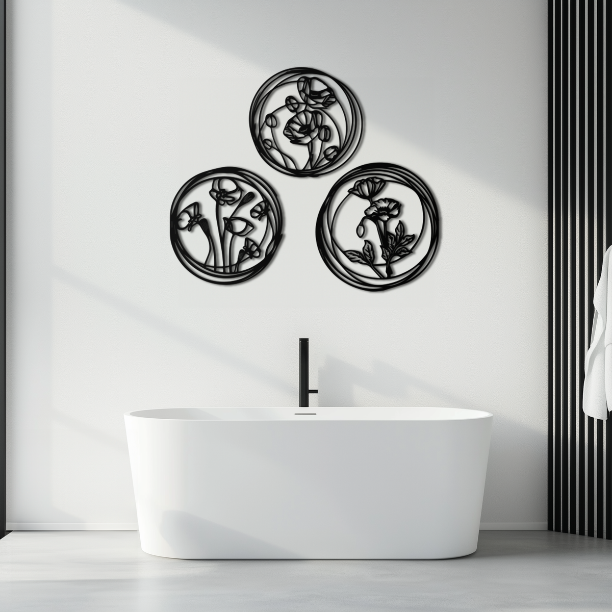 Metal Floral Wall Art Trio - Modern Botanical Circle Cutout Design
