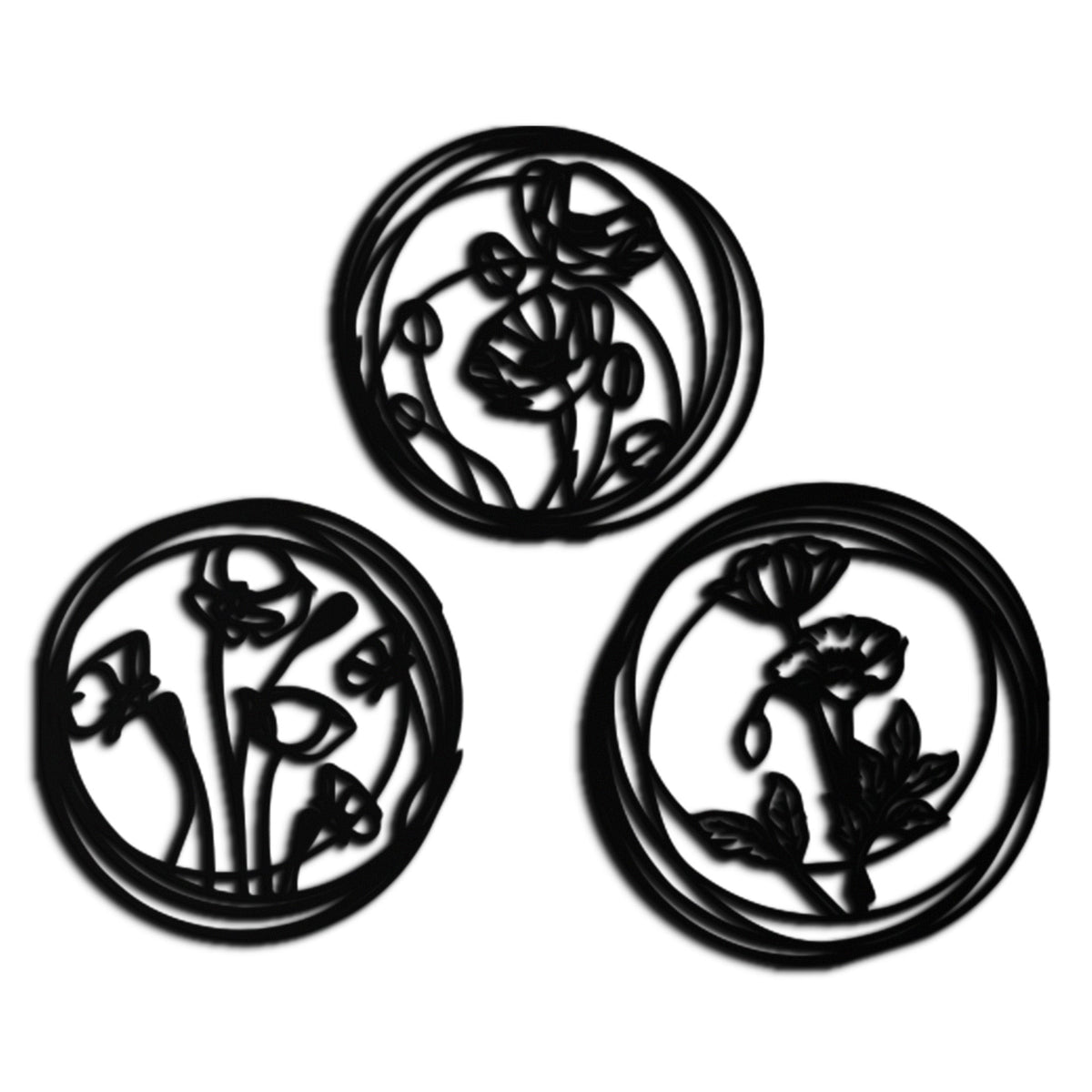 Metal Floral Wall Art Trio - Modern Botanical Circle Cutout Design
