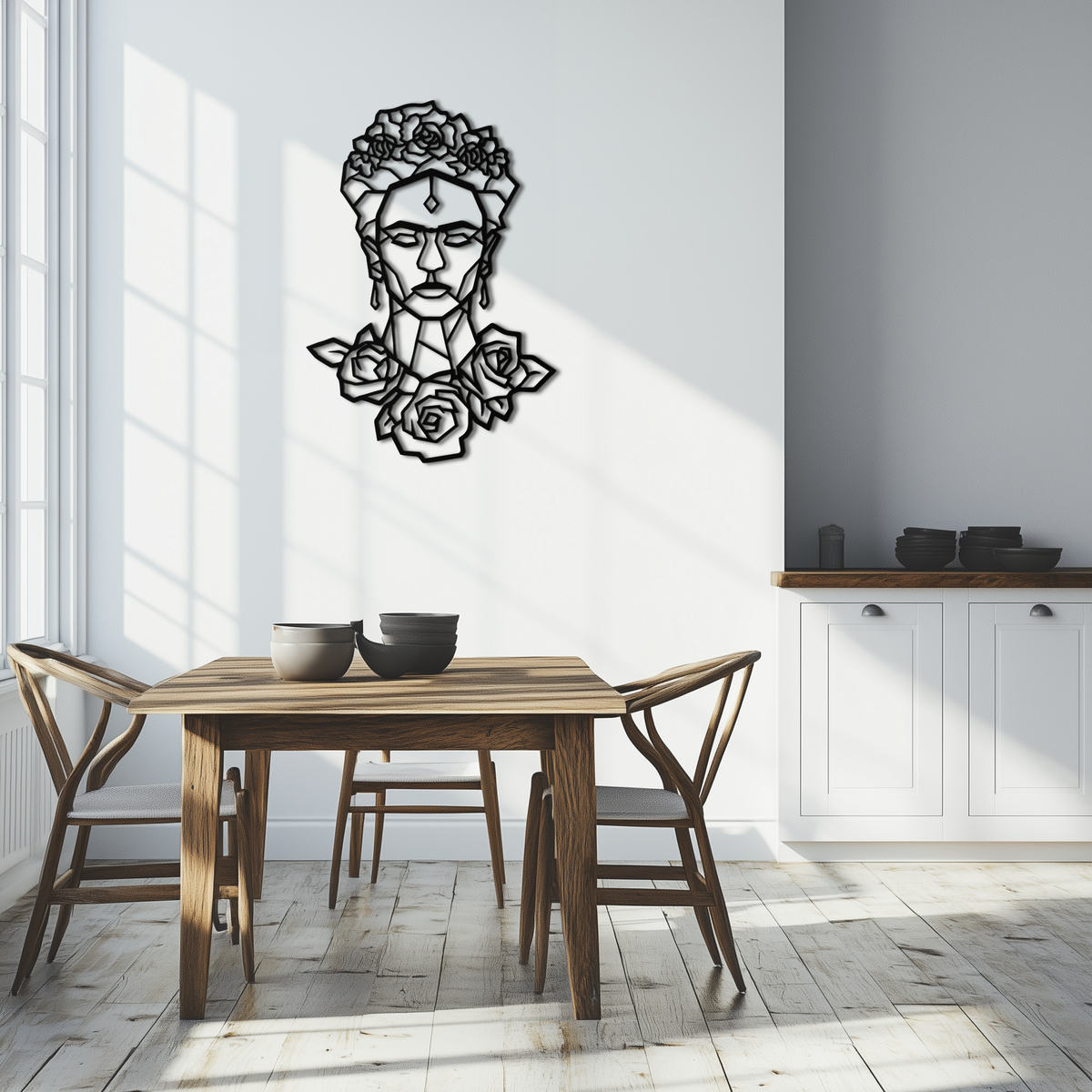 Frida Kahlo Geometric Floral Metal Wall Art - Premium Steel