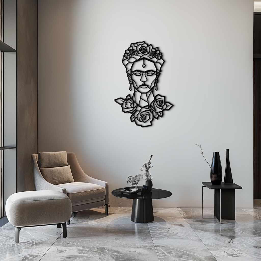 Frida Kahlo Geometric Floral Metal Wall Art - Premium Steel