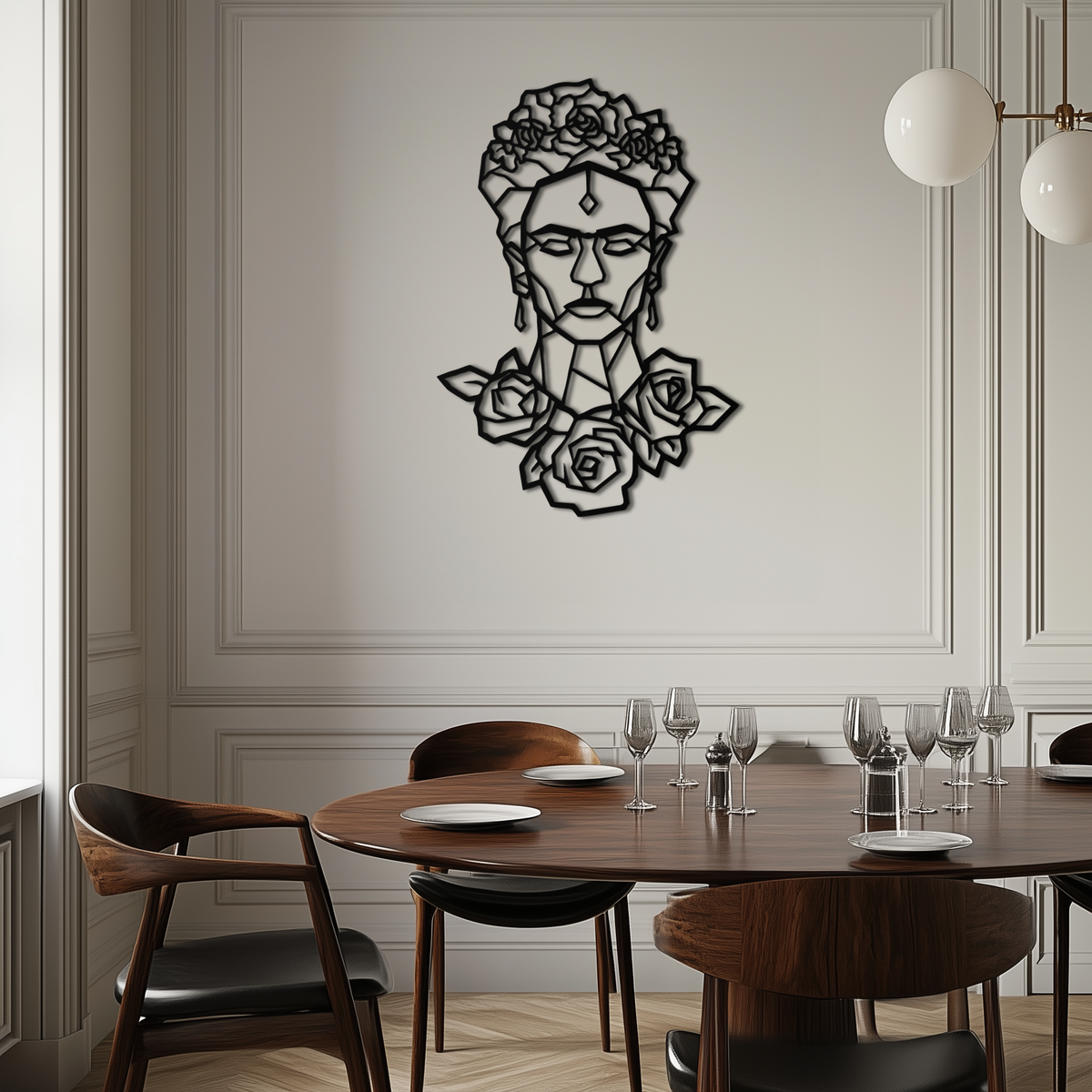Frida Kahlo Geometric Floral Metal Wall Art - Premium Steel