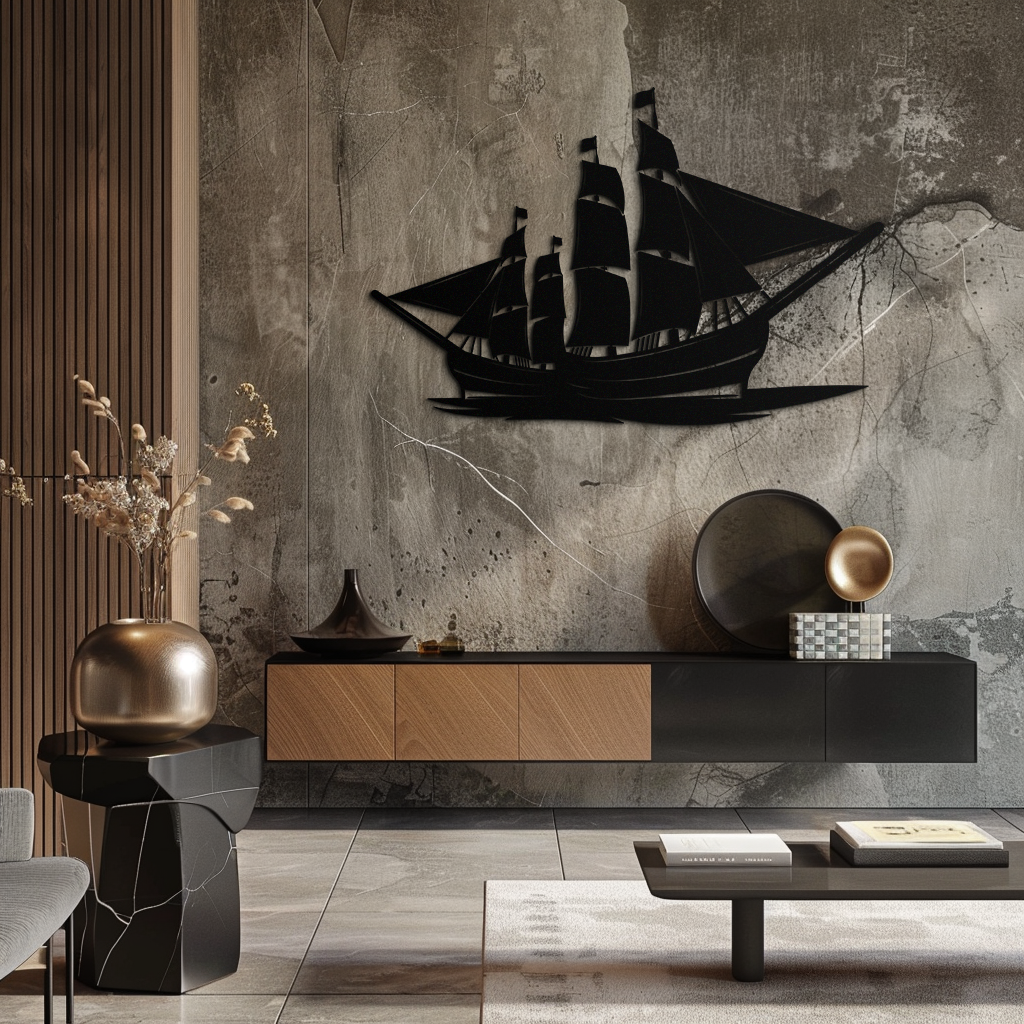 Premium Steel Pirate Ship Wall Art Nautical Decor Rust Resistant Finish Home Office