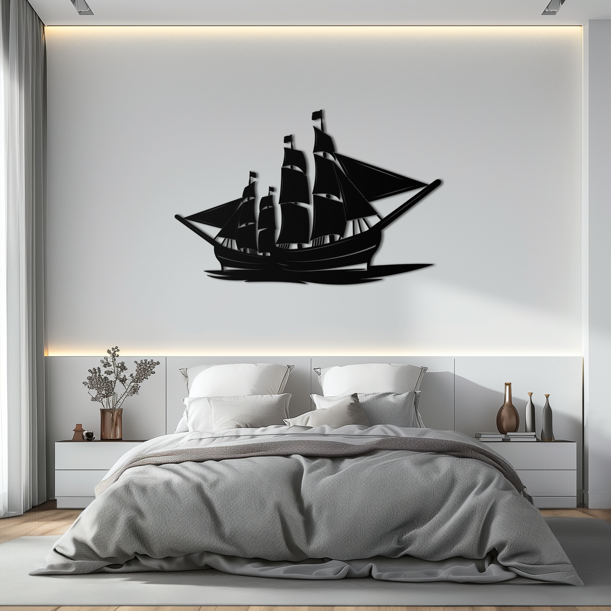 Premium Steel Pirate Ship Wall Art Nautical Decor Rust Resistant Finish Home Office