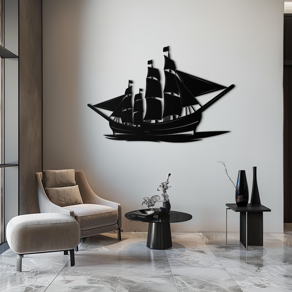 Premium Steel Pirate Ship Wall Art Nautical Decor Rust Resistant Finish Home Office