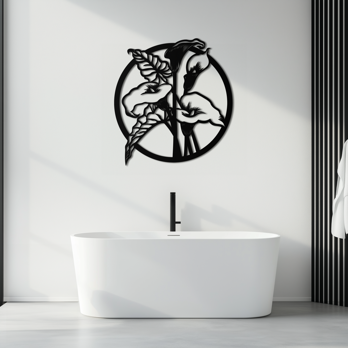 Metal Wall Art Circular Calla Lily Modern Botanical Minimalist Floral Statement Piece