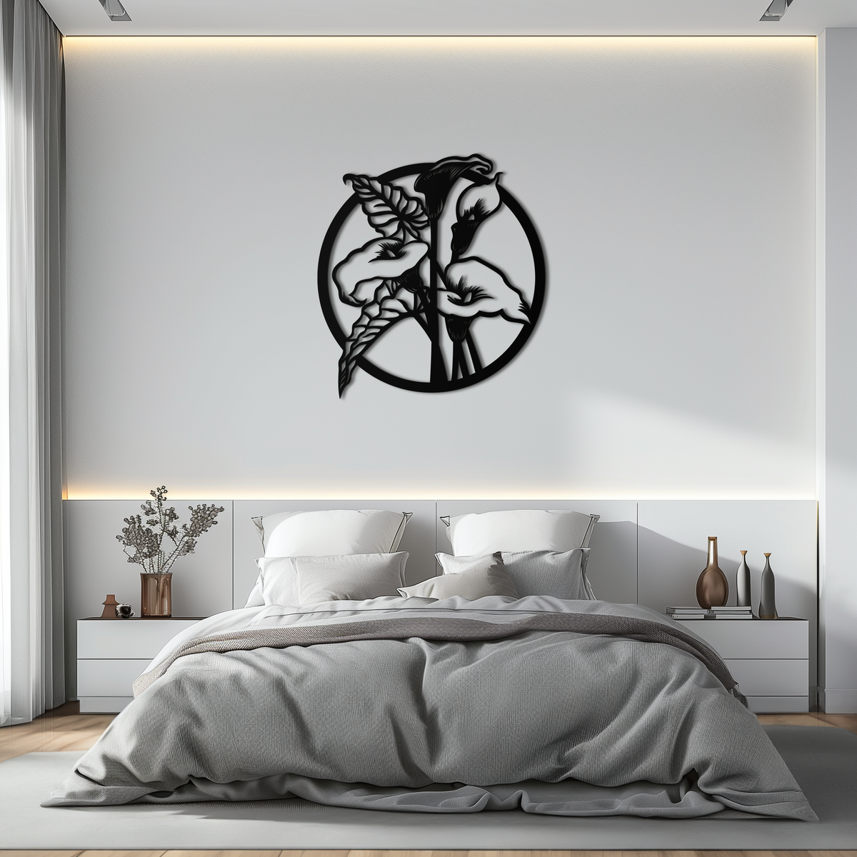 Metal Wall Art Circular Calla Lily Modern Botanical Minimalist Floral Statement Piece